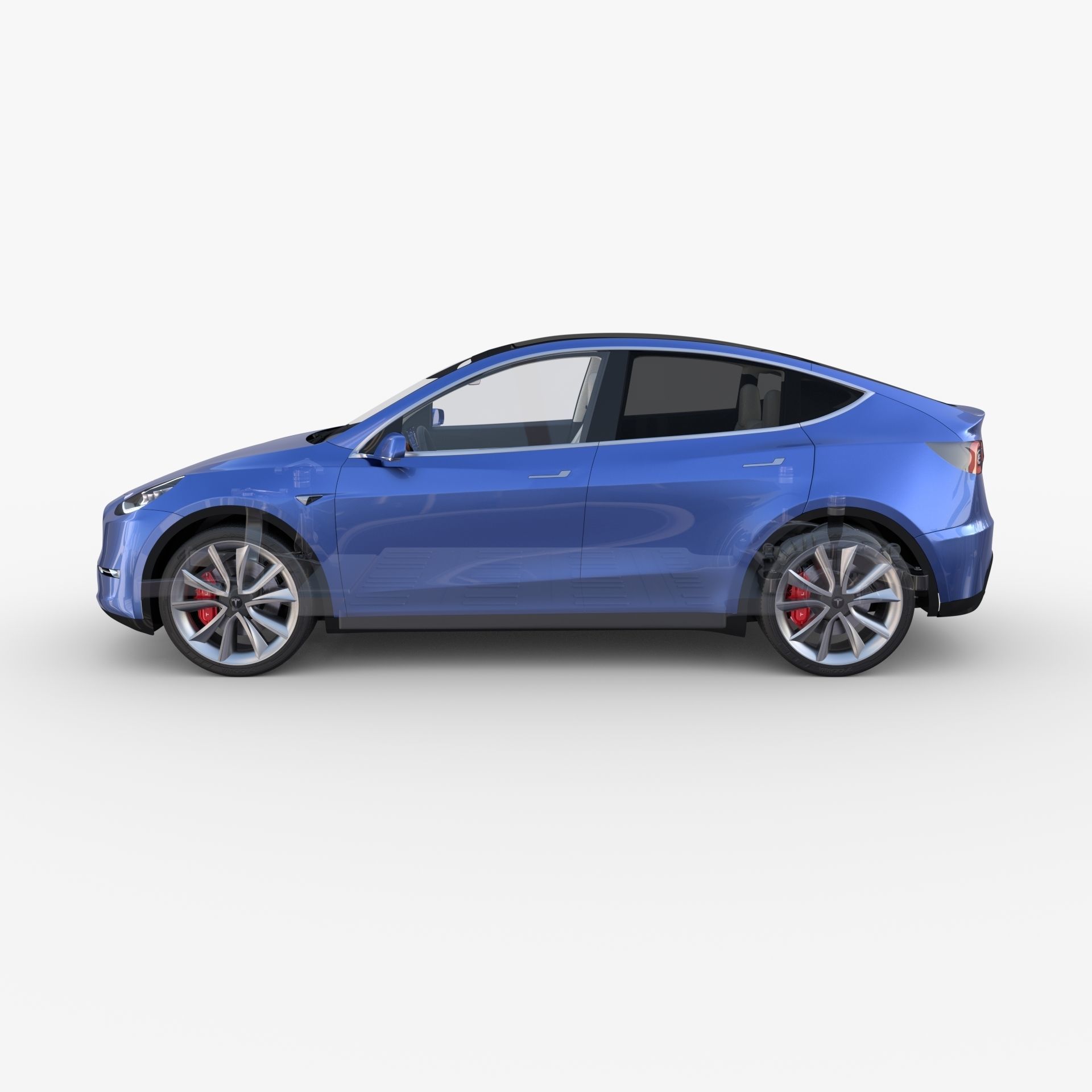 Tesla Model Y RWD Blue with interior and chassis 3D model_57
