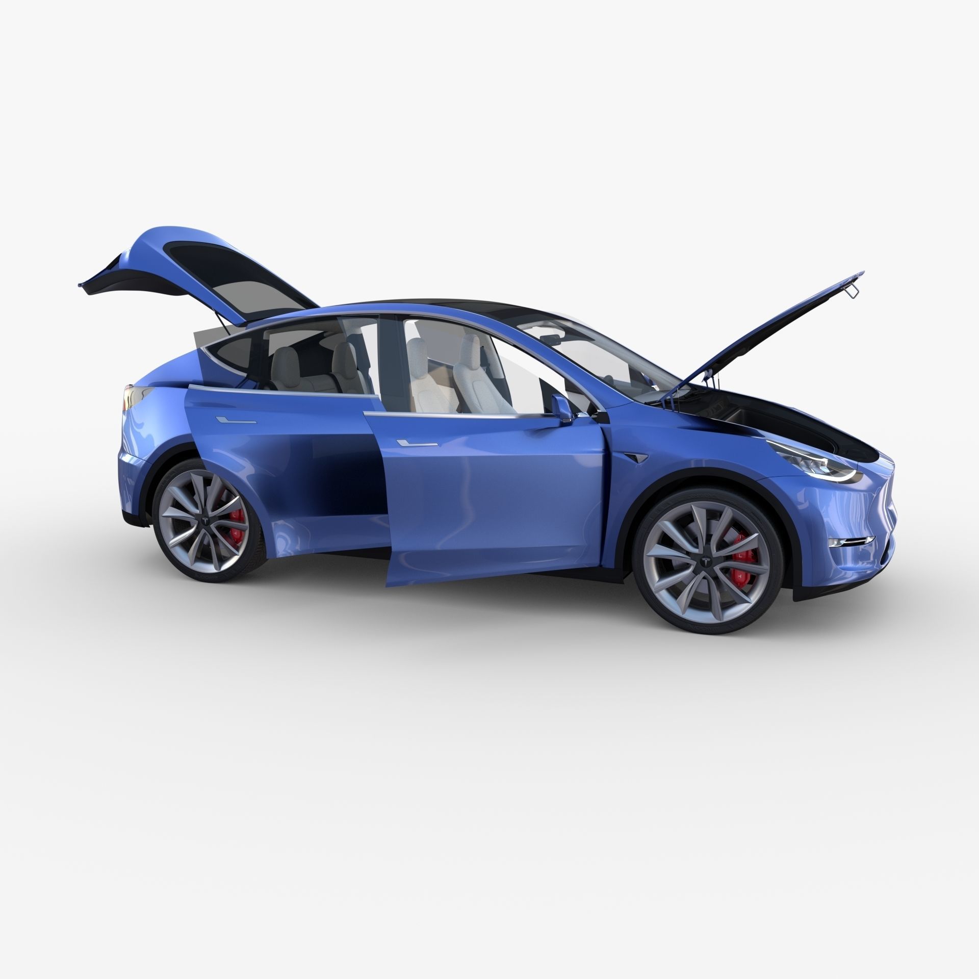 Tesla Model Y RWD Blue with interior and chassis 3D model_22