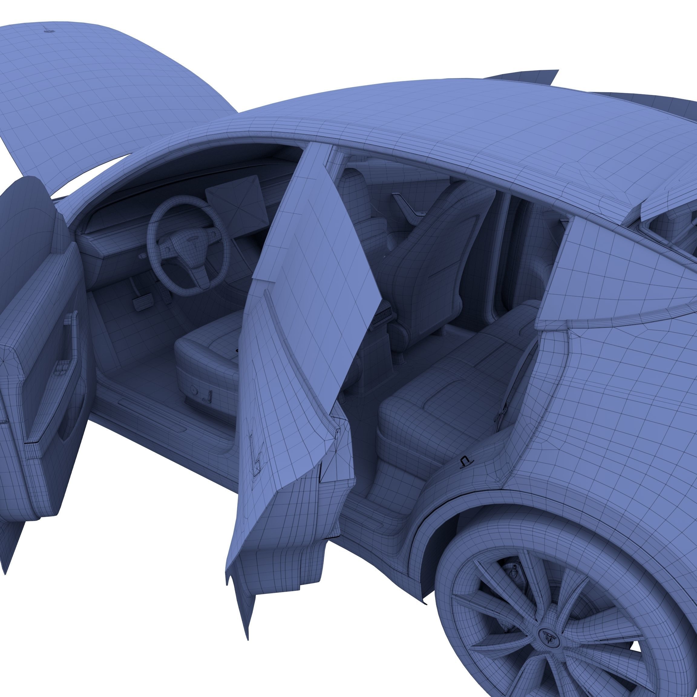 Tesla Model Y RWD Blue with interior and chassis 3D model_52