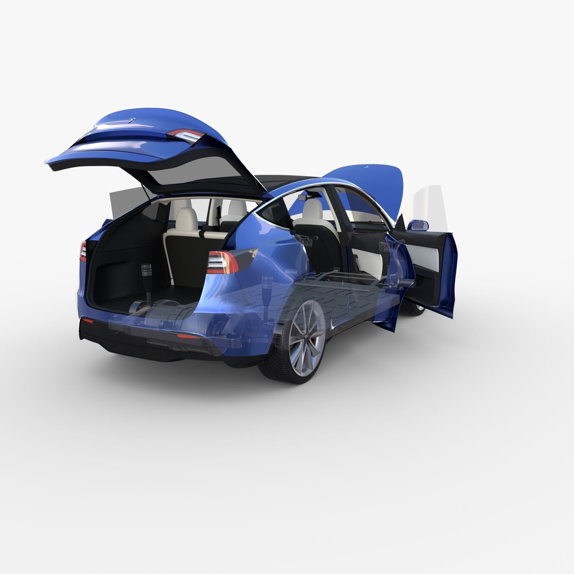 Tesla Model Y RWD Blue with interior and chassis 3D model_35
