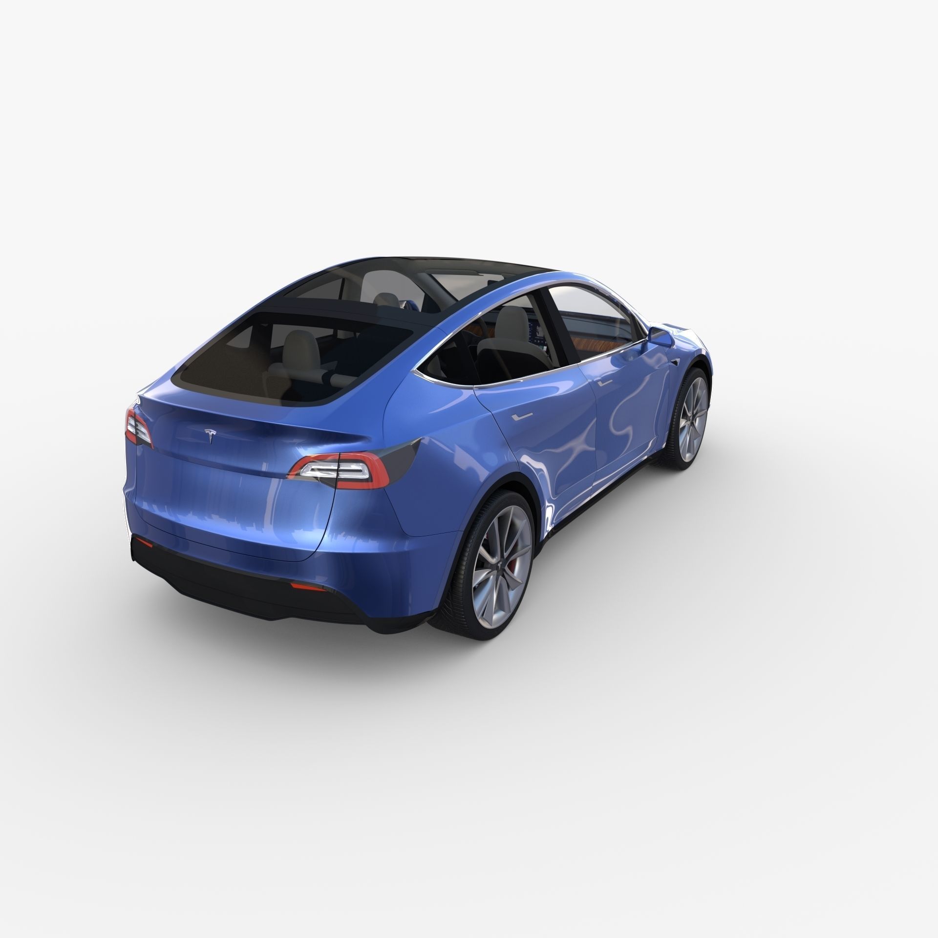 Tesla Model Y RWD Blue with interior and chassis 3D model_10