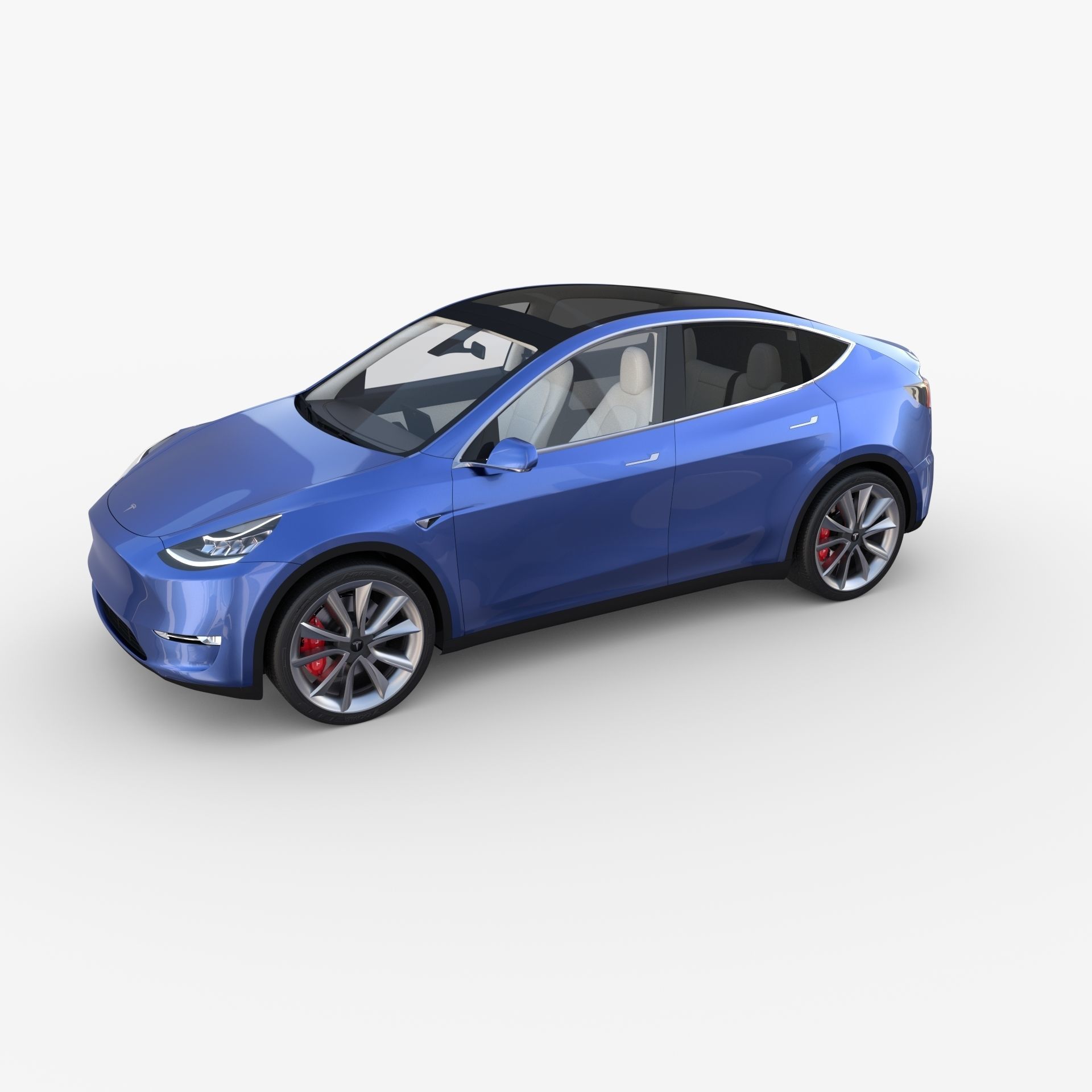 Tesla Model Y RWD Blue with interior and chassis 3D model_8