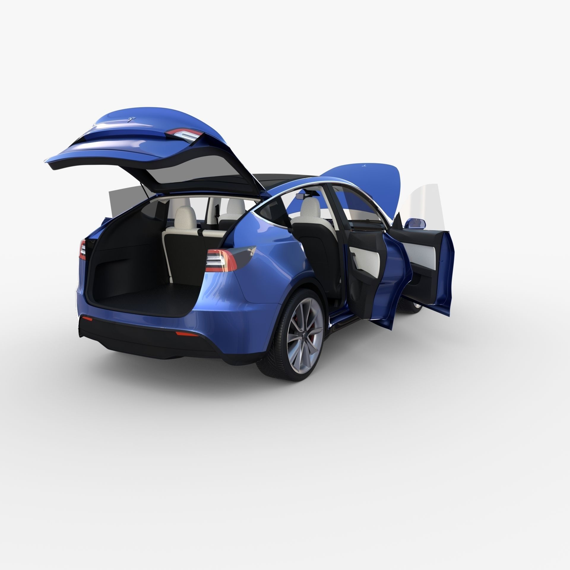 Tesla Model Y RWD Blue with interior and chassis 3D model_21