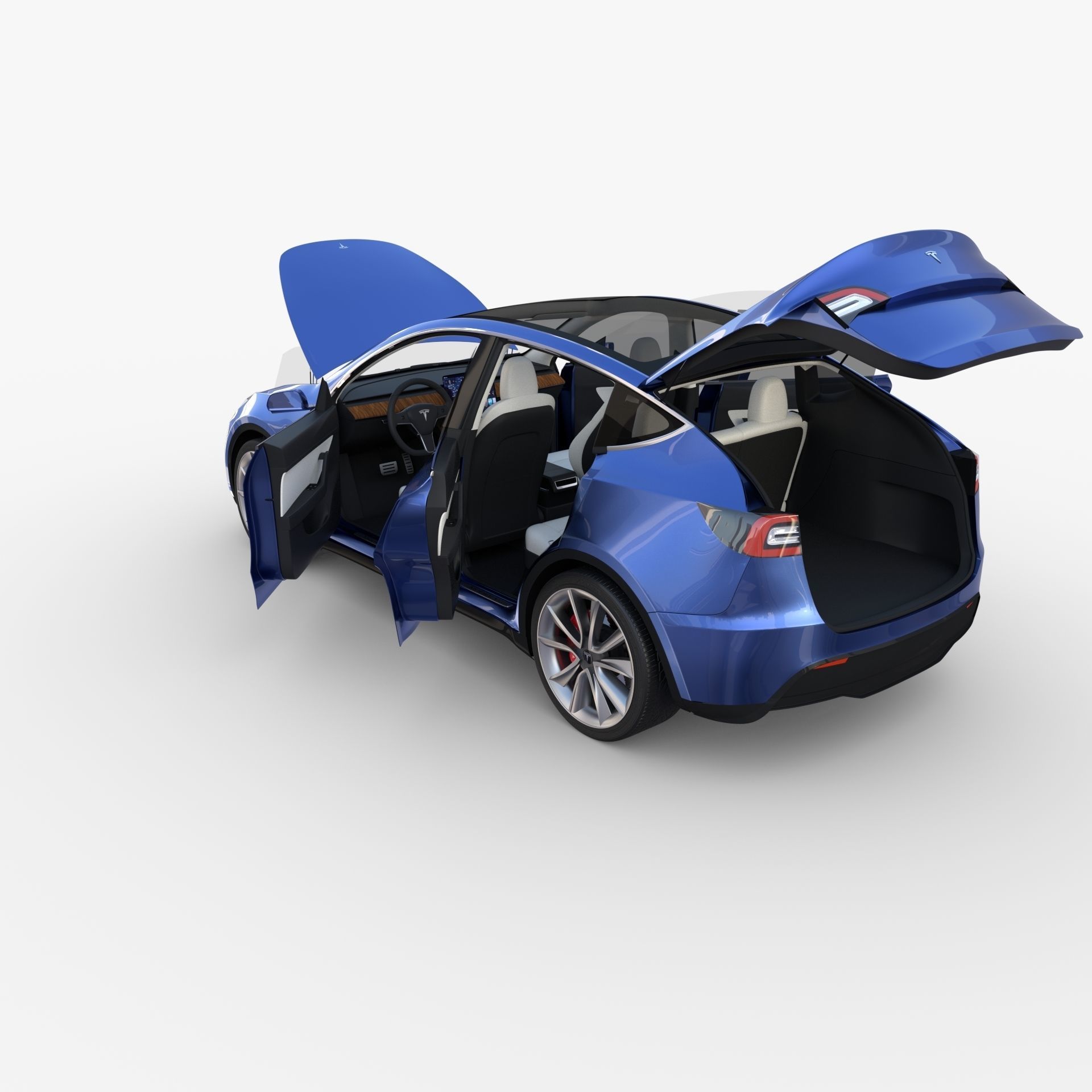 Tesla Model Y RWD Blue with interior and chassis 3D model_24