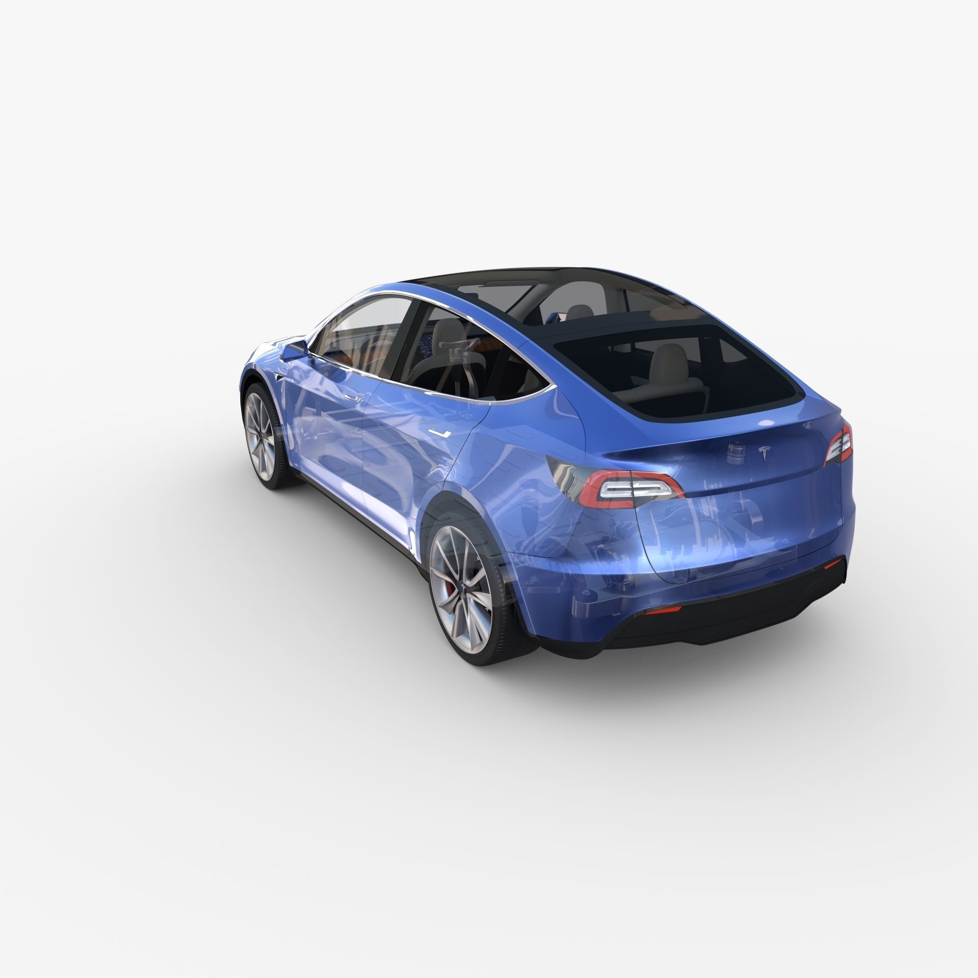 Tesla Model Y RWD Blue with interior and chassis 3D model_61