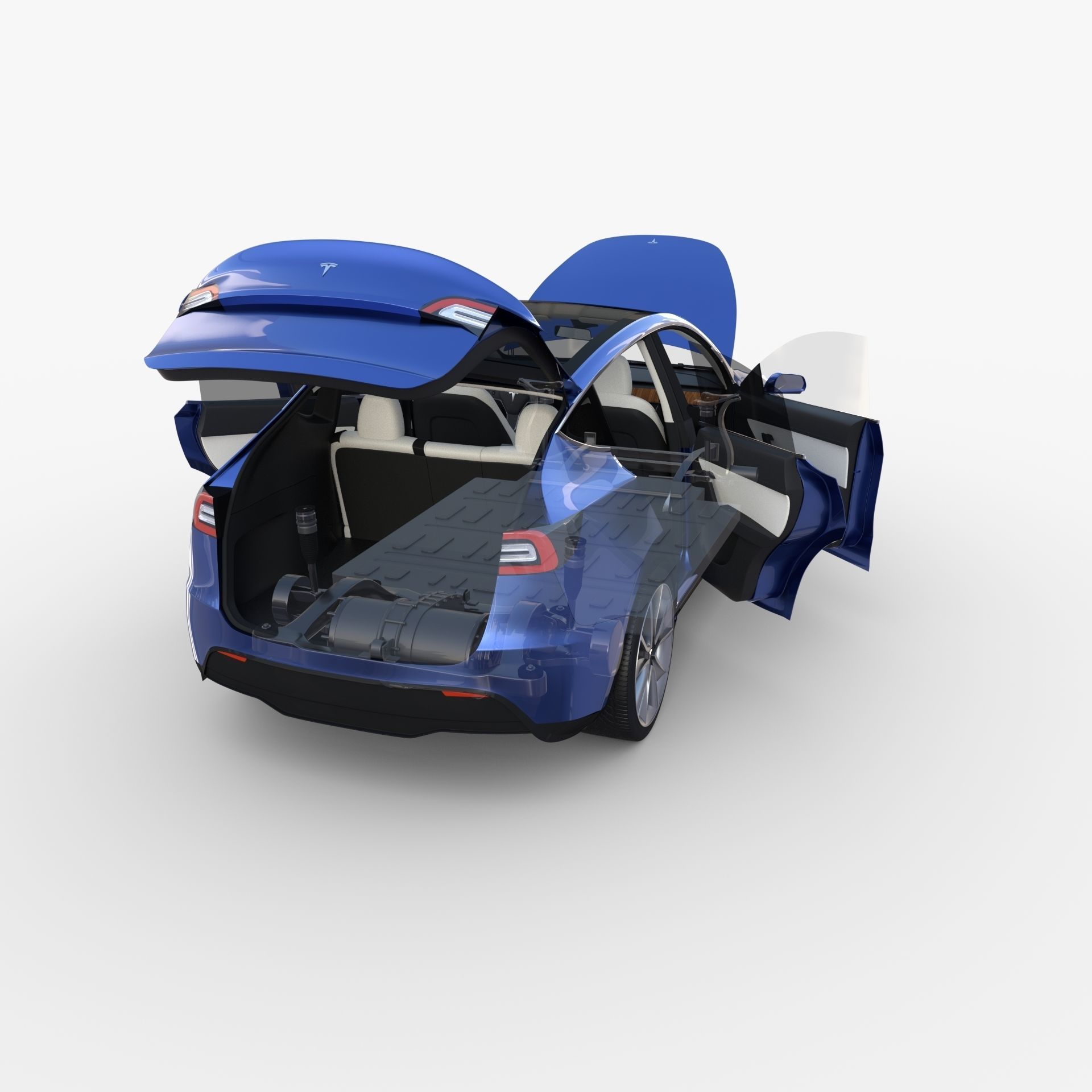 Tesla Model Y RWD Blue with interior and chassis 3D model_38