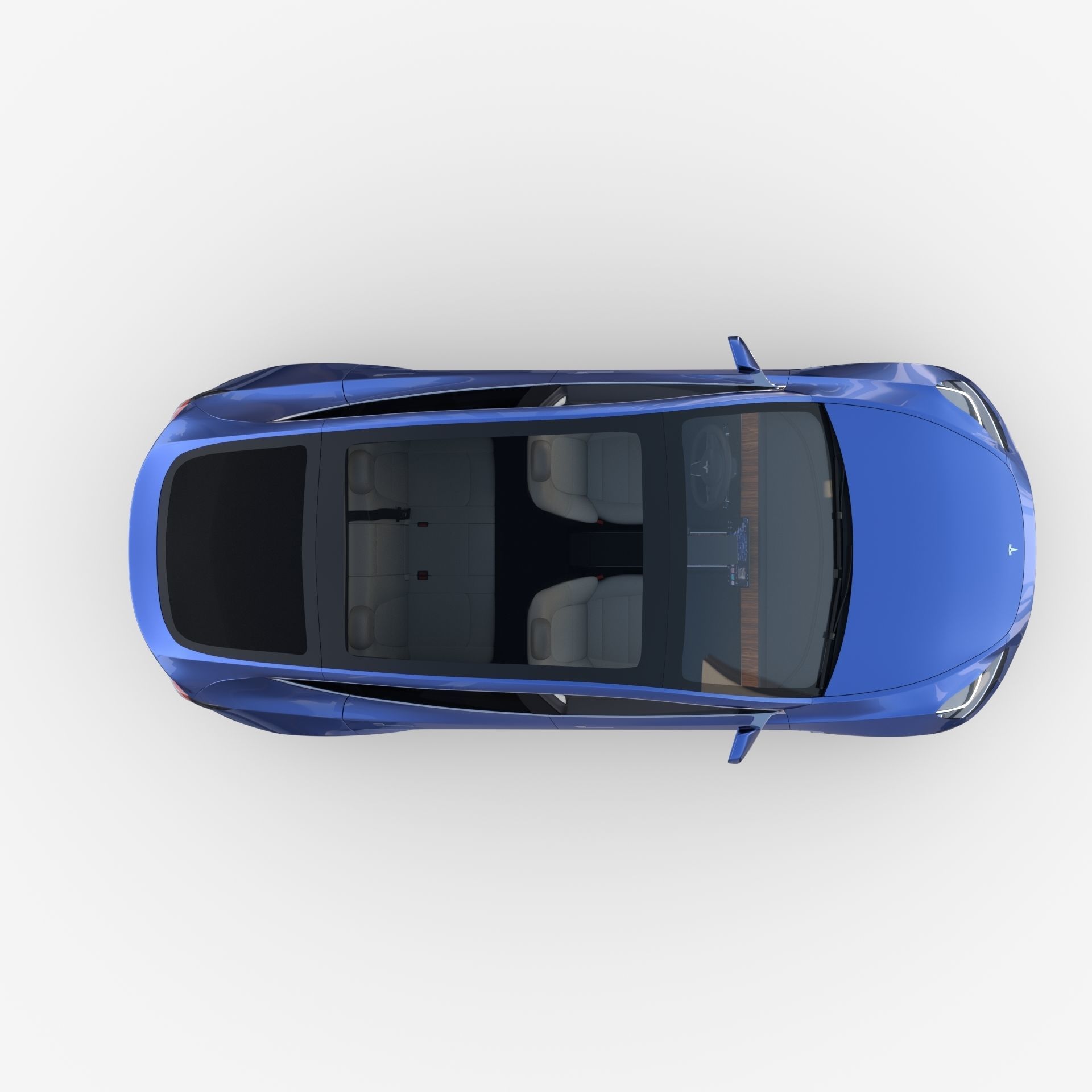 Tesla Model Y RWD Blue with interior and chassis 3D model_14
