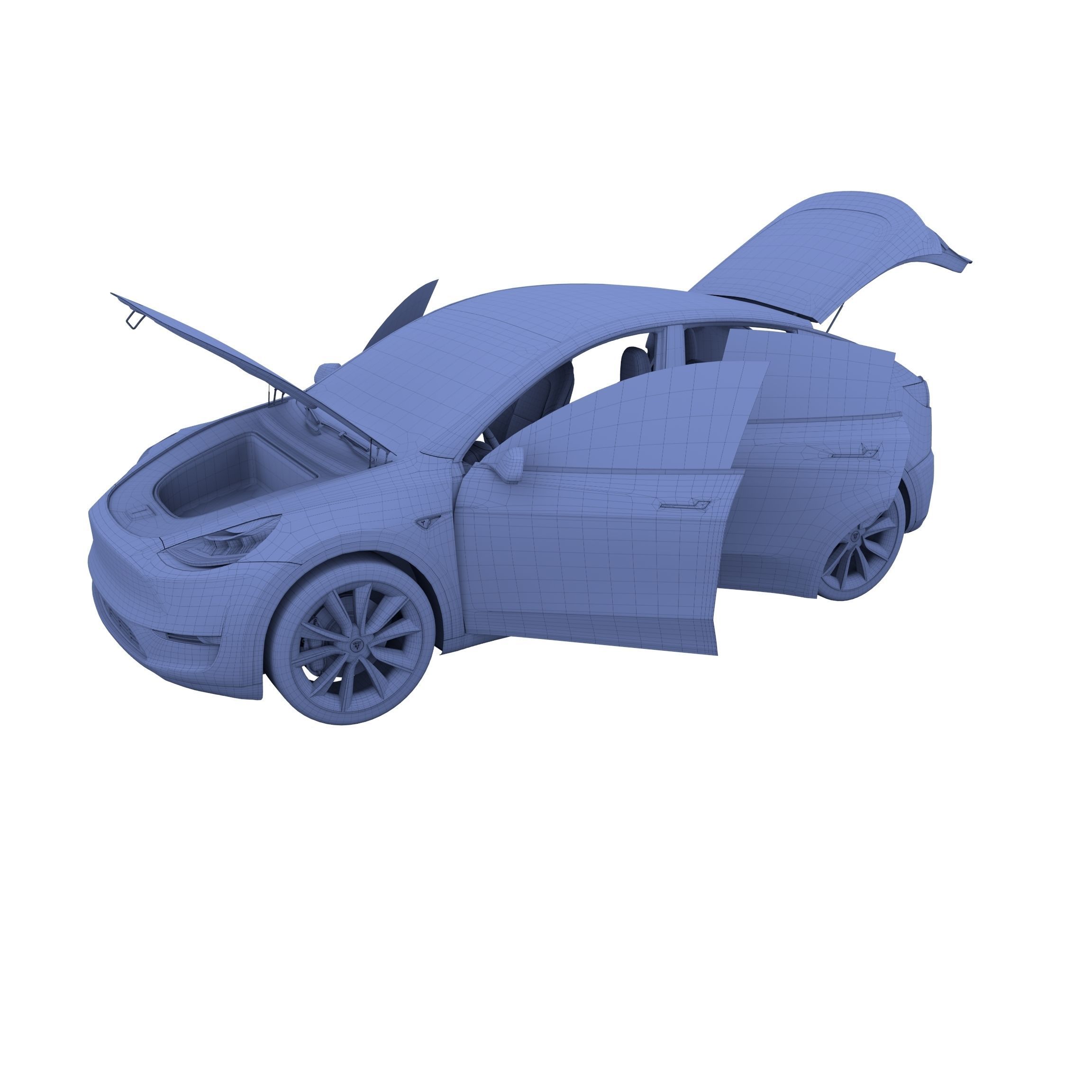 Tesla Model Y RWD Blue with interior and chassis 3D model_45