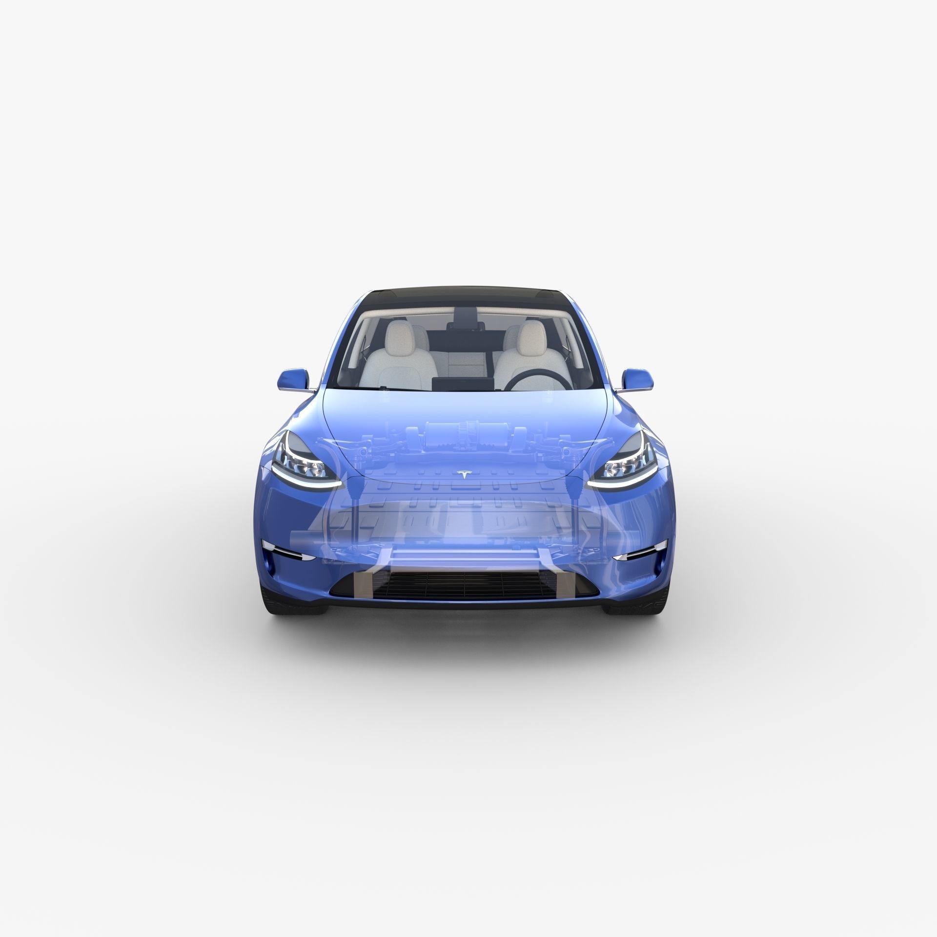Tesla Model Y RWD Blue with interior and chassis 3D model_56