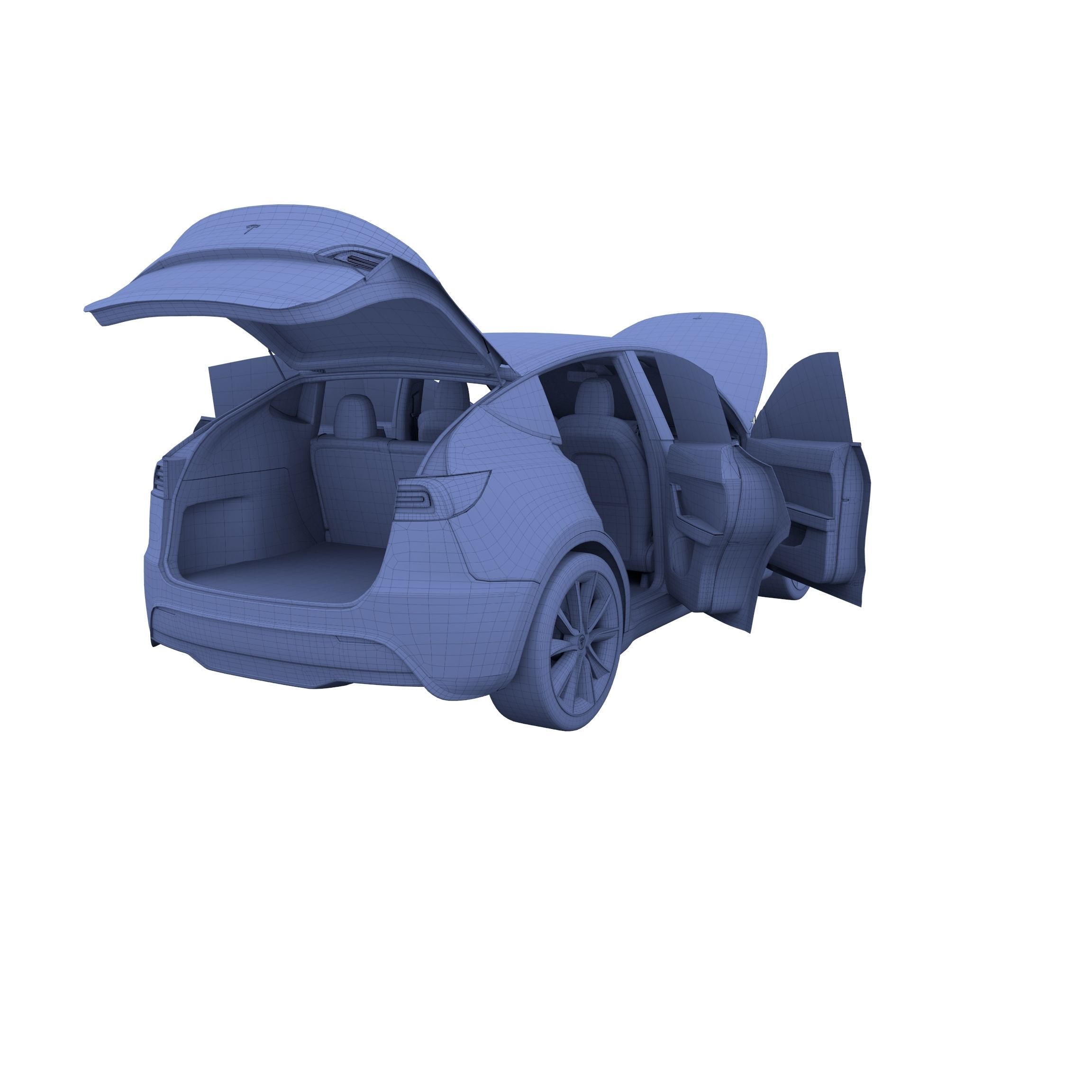 Tesla Model Y RWD Blue with interior and chassis 3D model_43