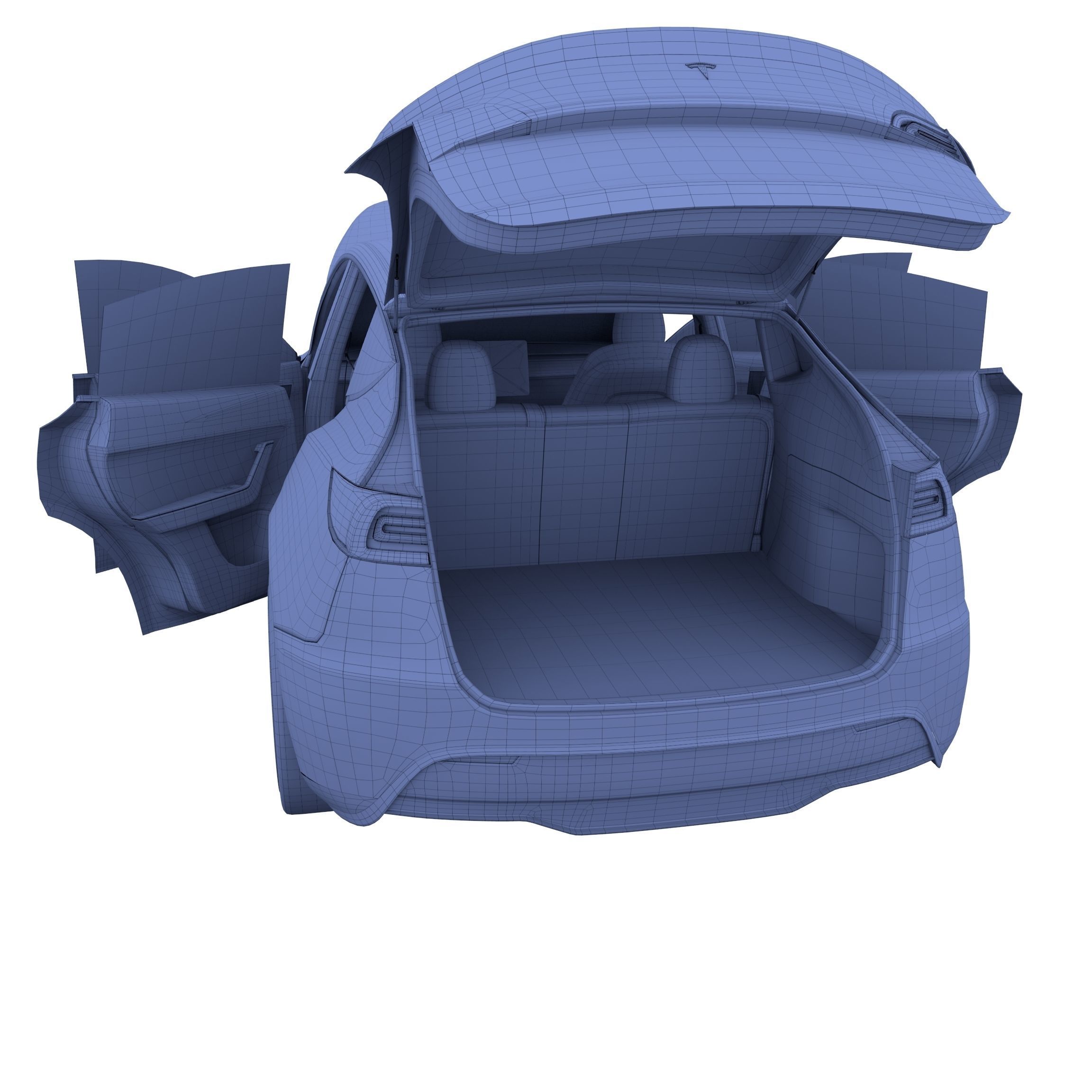 Tesla Model Y RWD Blue with interior and chassis 3D model_51