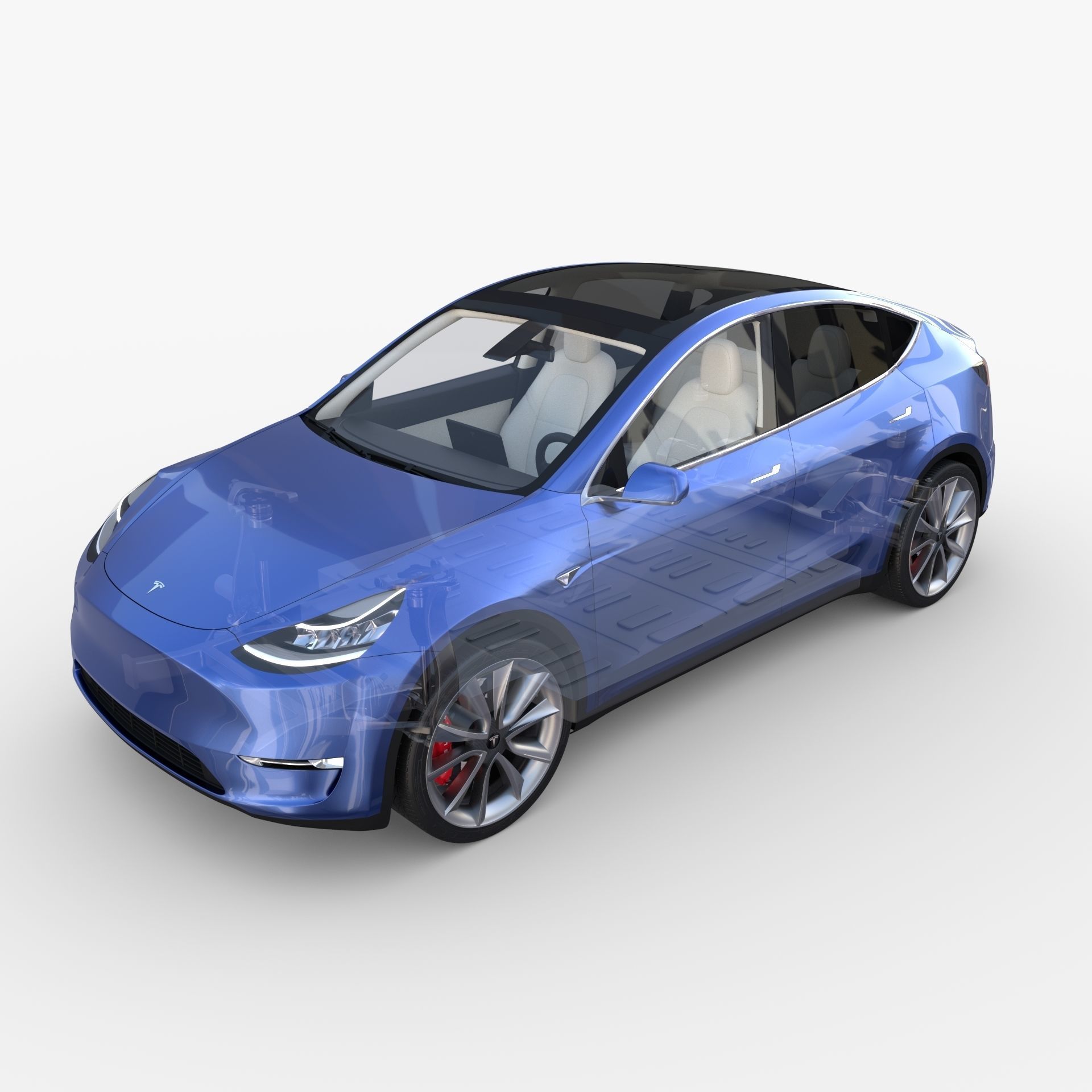 Tesla Model Y RWD Blue with interior and chassis 3D model_64