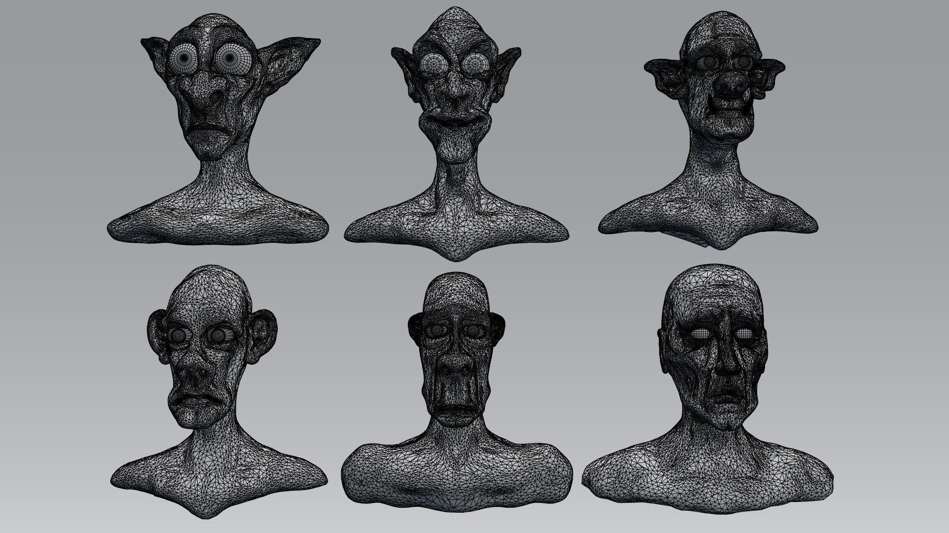 heads group of bronze with different facial expressions 3D model_2