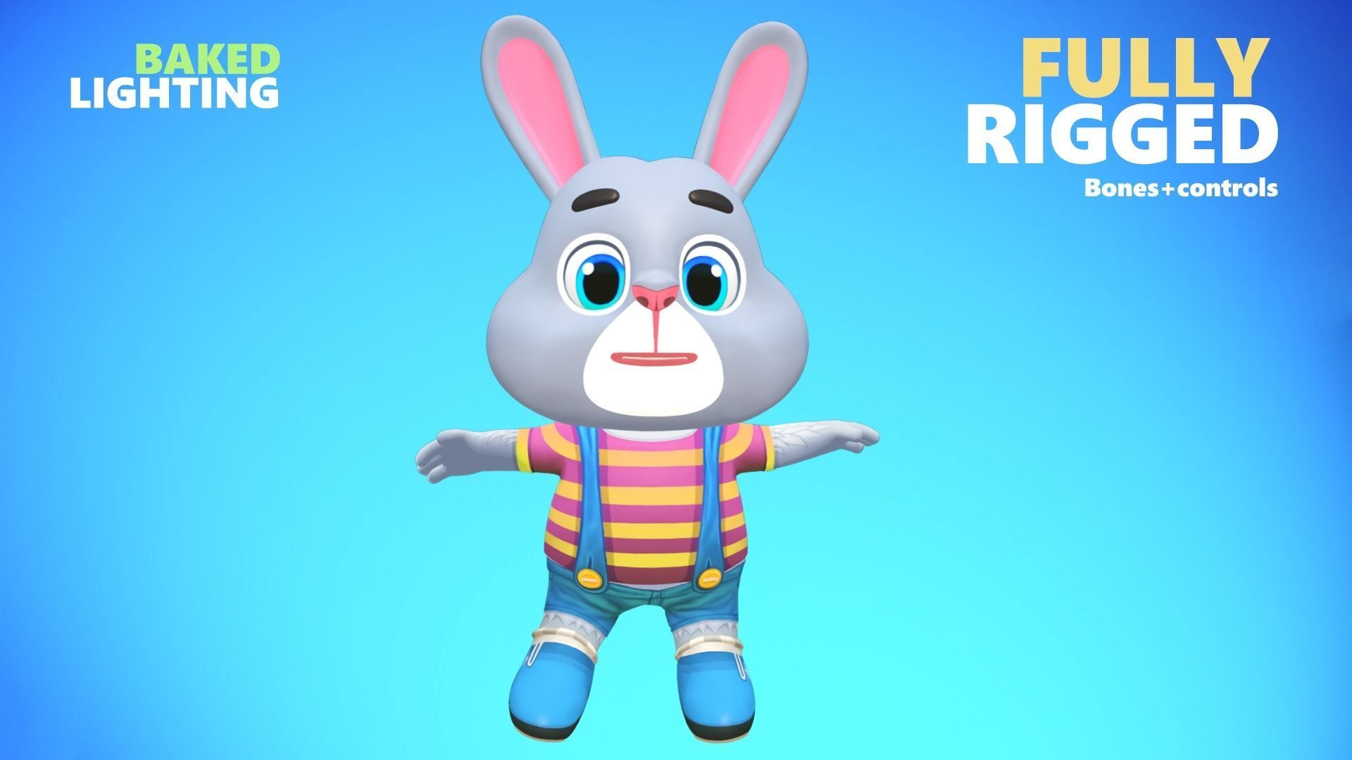 Rabbit Bunny Hare Animated Rigged Low-poly 3D model_3