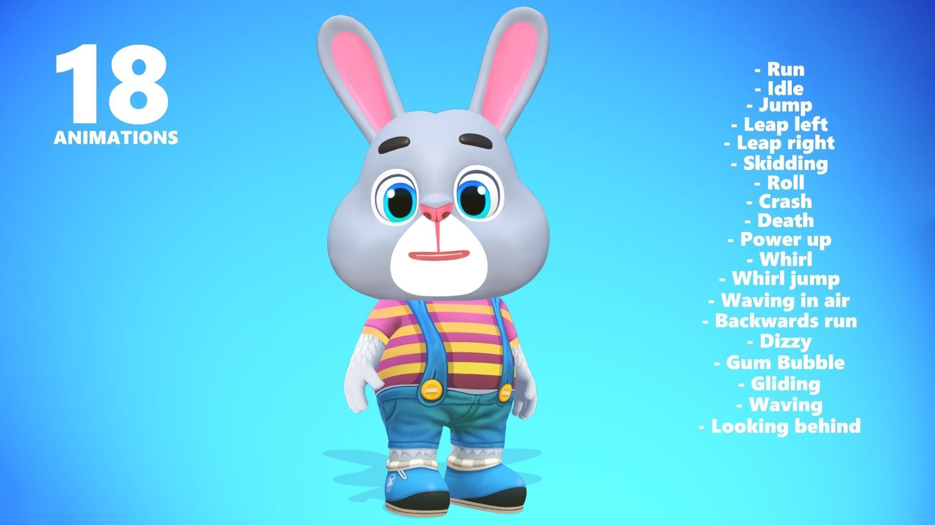 Rabbit Bunny Hare Animated Rigged Low-poly 3D model_6