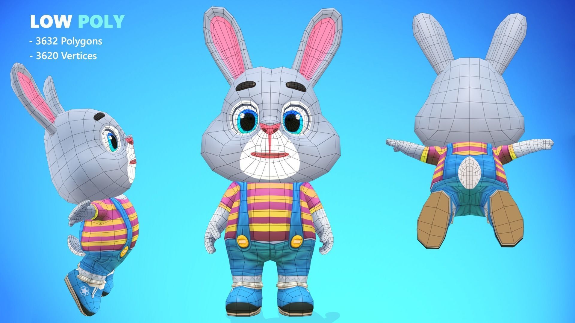 Rabbit Bunny Hare Animated Rigged Low-poly 3D model_10