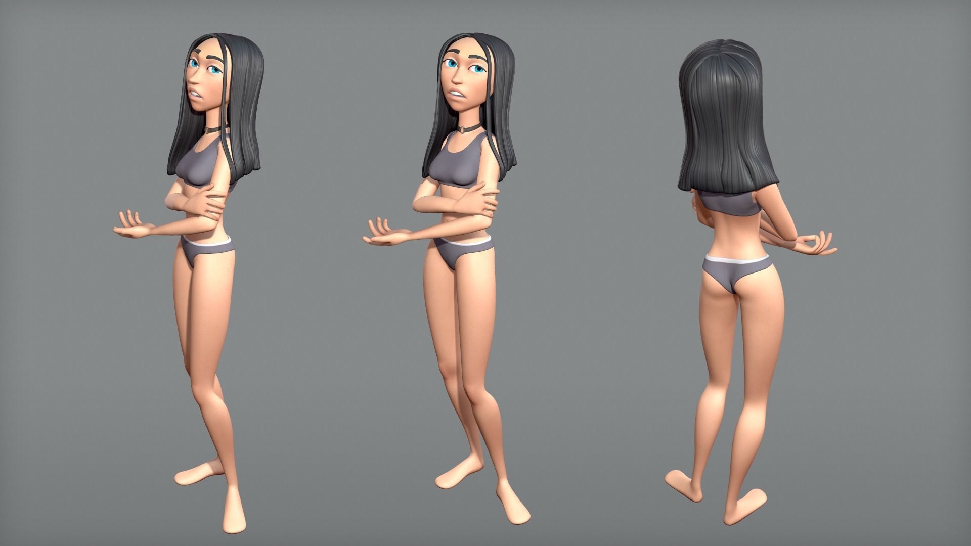 Cartoon female character Ava base mesh Low-poly 3D model_2