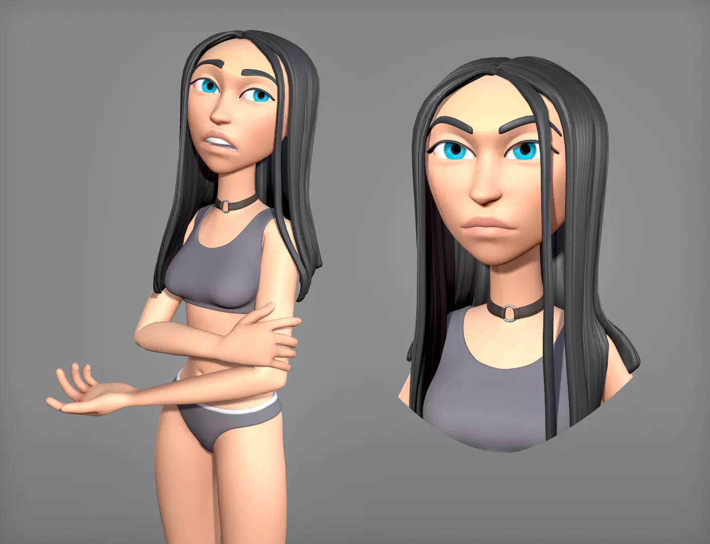 Cartoon female character Ava base mesh Low-poly 3D model_0