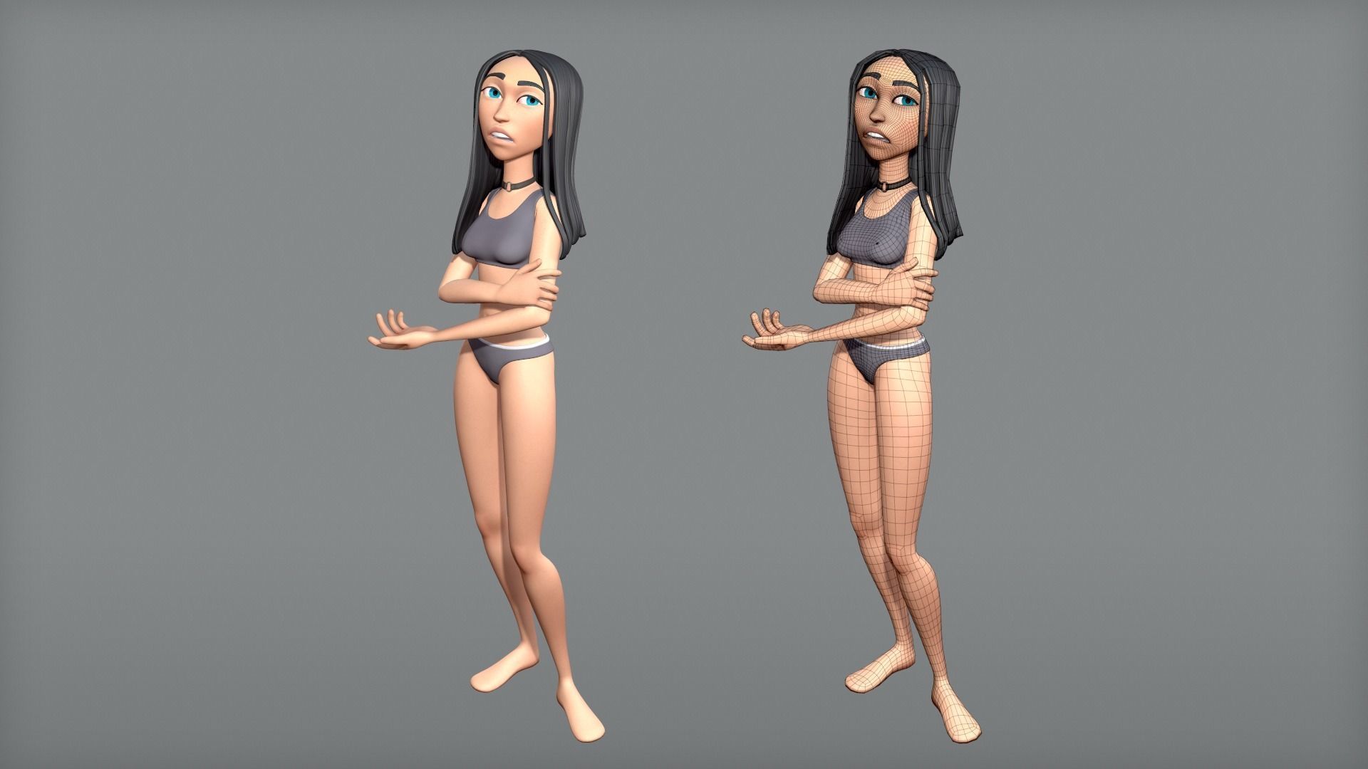 Cartoon female character Ava base mesh Low-poly 3D model_5