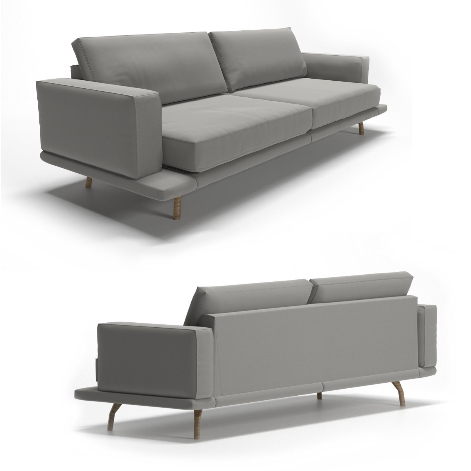 Couch seater sofa leather with wooden legs 3D model_2