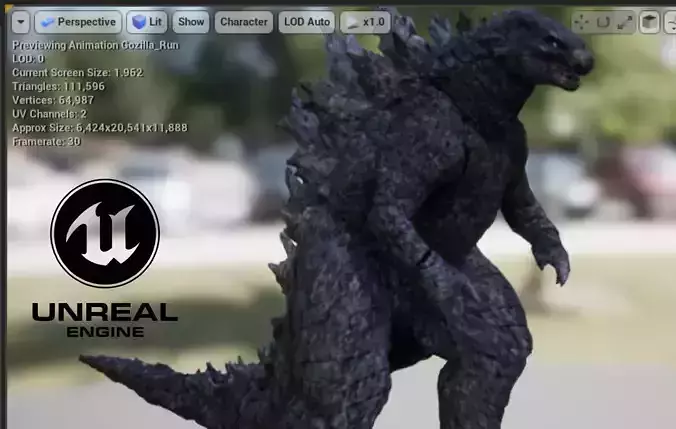 Gozilla Unreal Engine 4 Low-poly 3D model