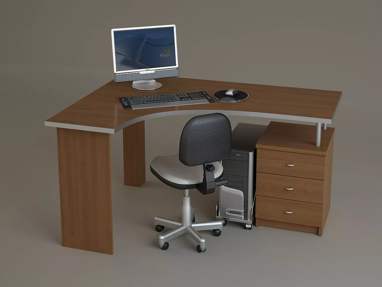 computer set desk with chair and monitor Free 3D model