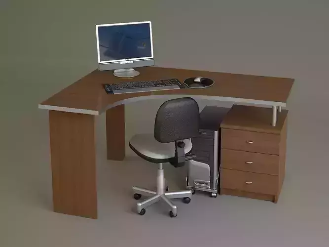 computer set desk with chair and monitor Free 3D model