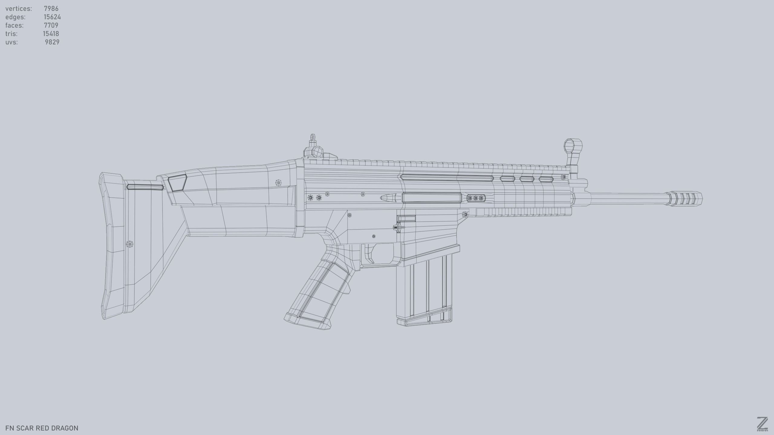 FN SCAR Red Dragon Low-poly 3D model_11