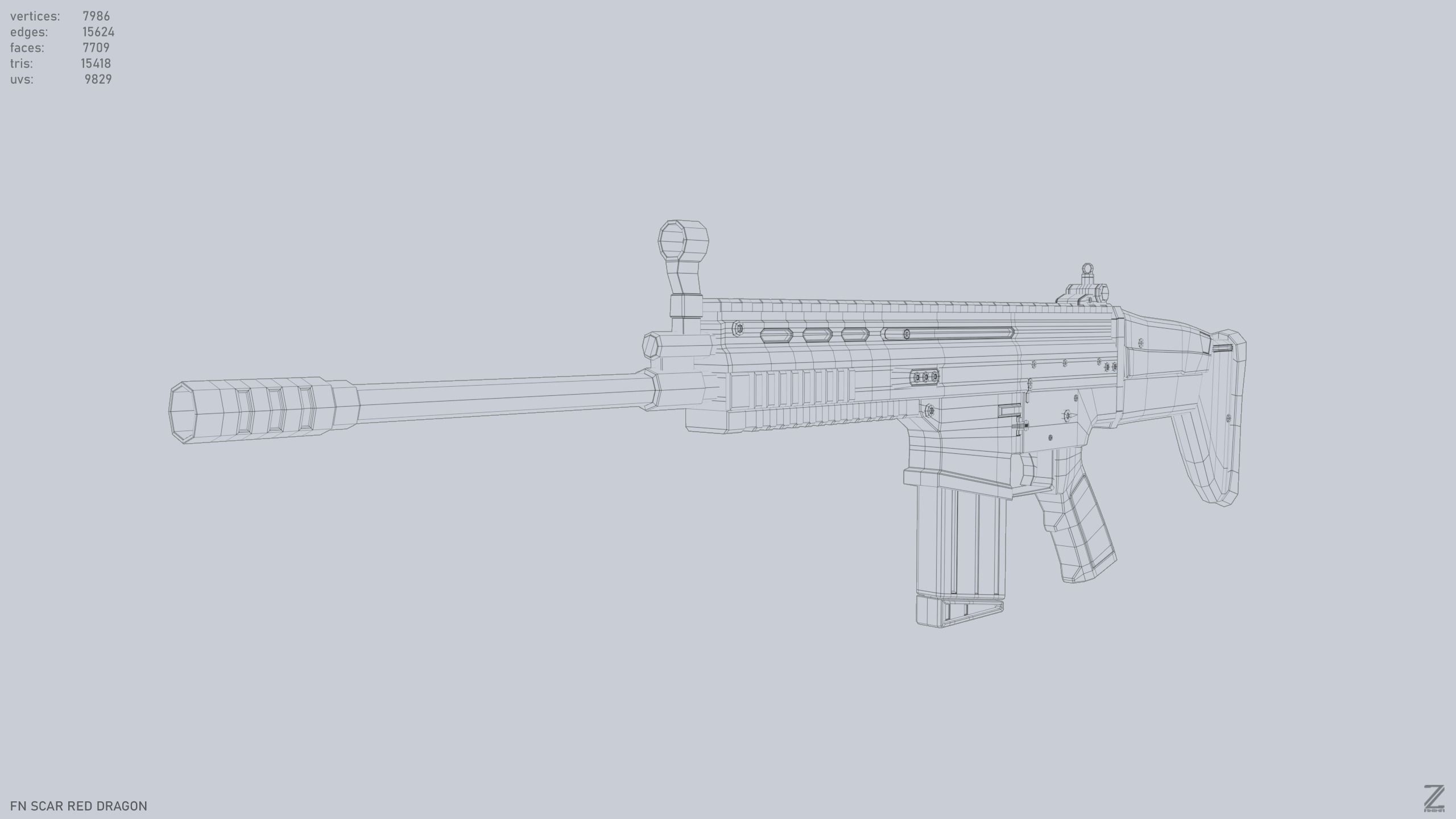 FN SCAR Red Dragon Low-poly 3D model_10