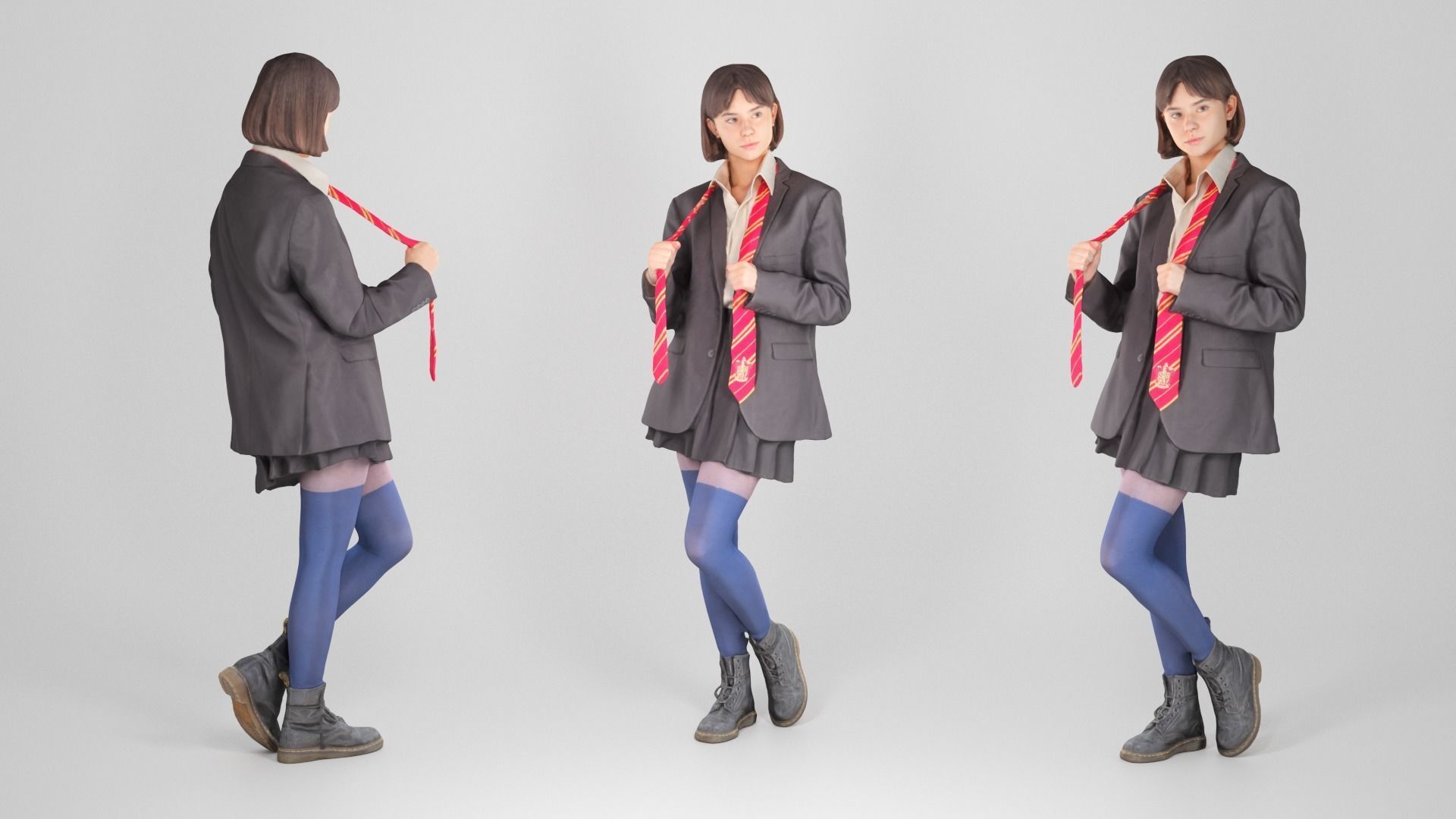 Playful woman in a school uniform 219 Low-poly 3D model_2