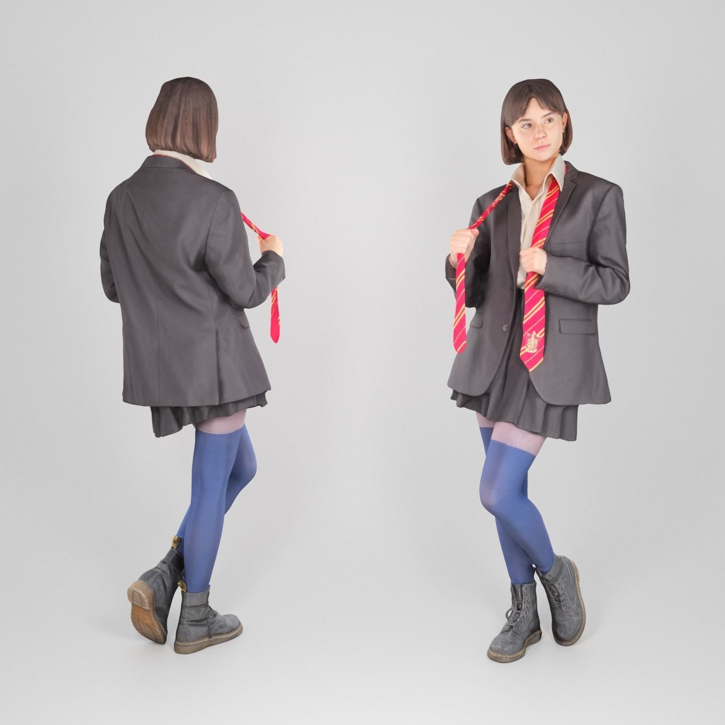 Playful woman in a school uniform 219 Low-poly 3D model_1