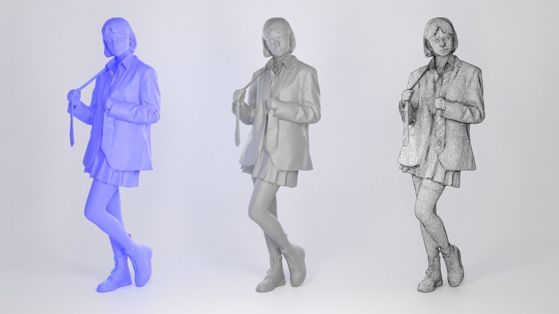 Playful woman in a school uniform 219 Low-poly 3D model_3