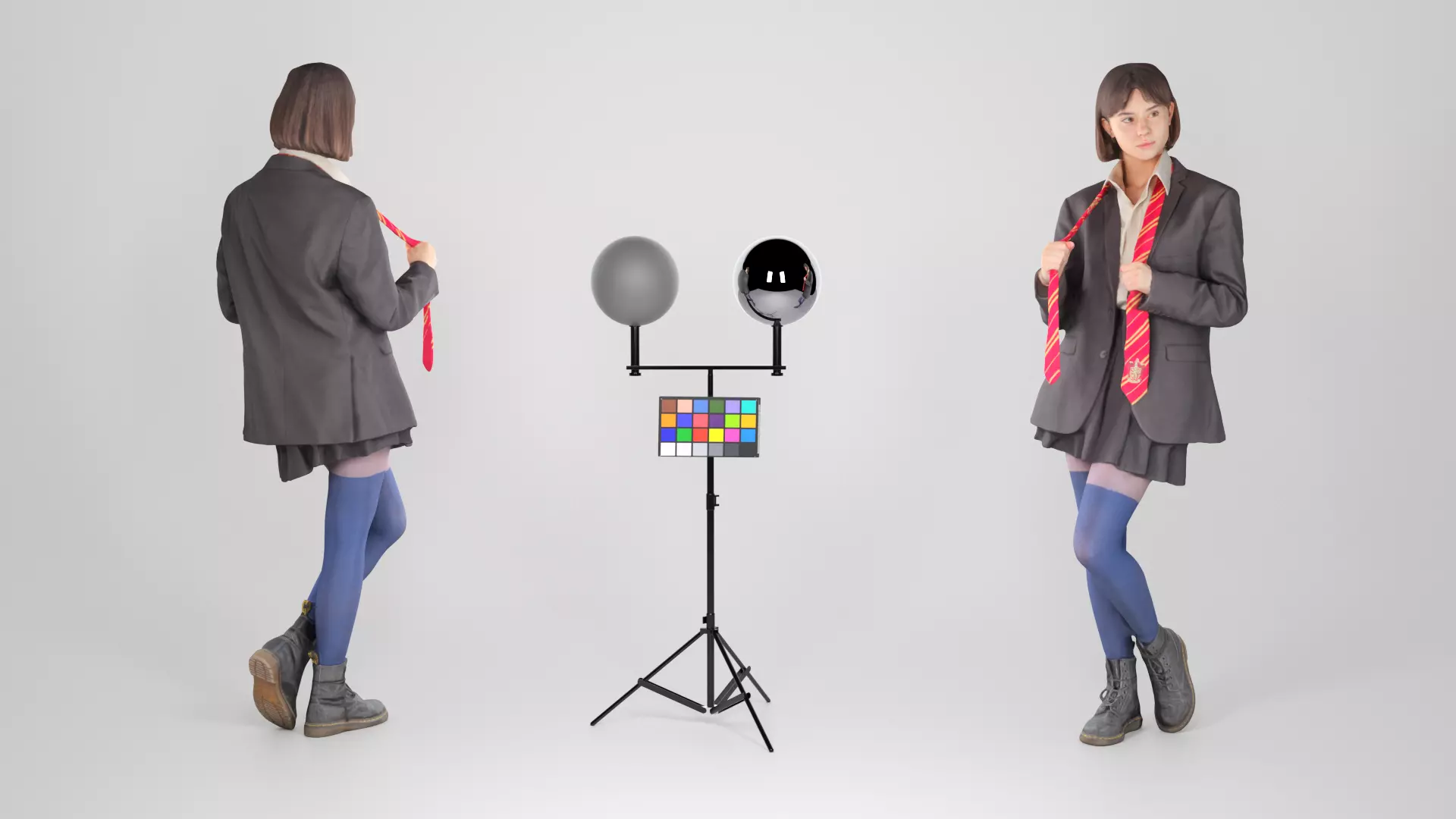 Playful woman in a school uniform 219 Low-poly 3D model_0