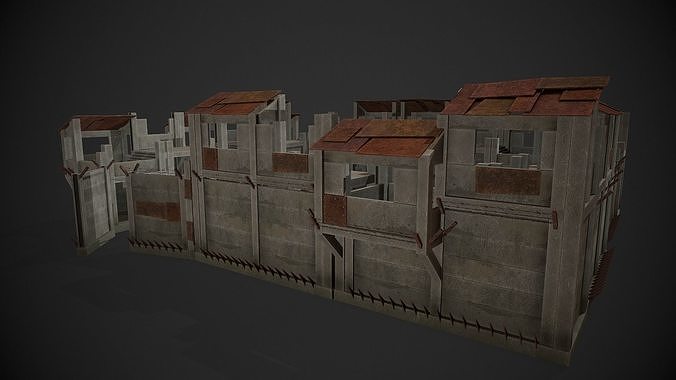 Post-Apocalypse Modular Concrete Defensives Low-poly 3D model