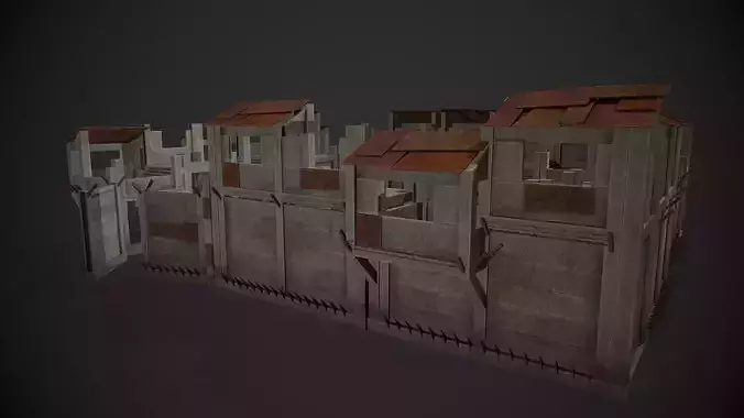 Post-Apocalypse Modular Concrete Defensives Low-poly 3D model