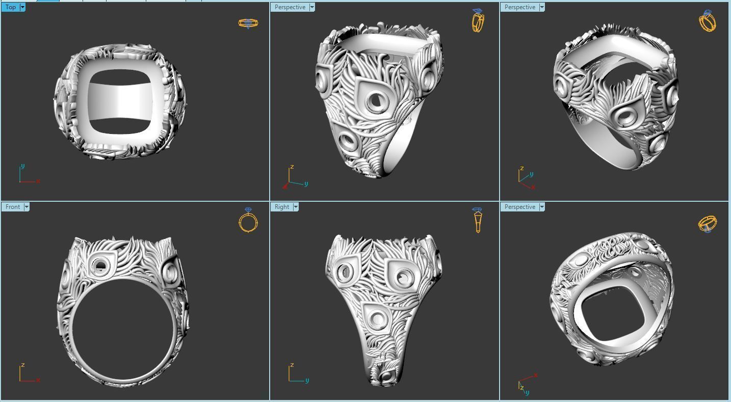Peacock feathers ring 3D print model_7
