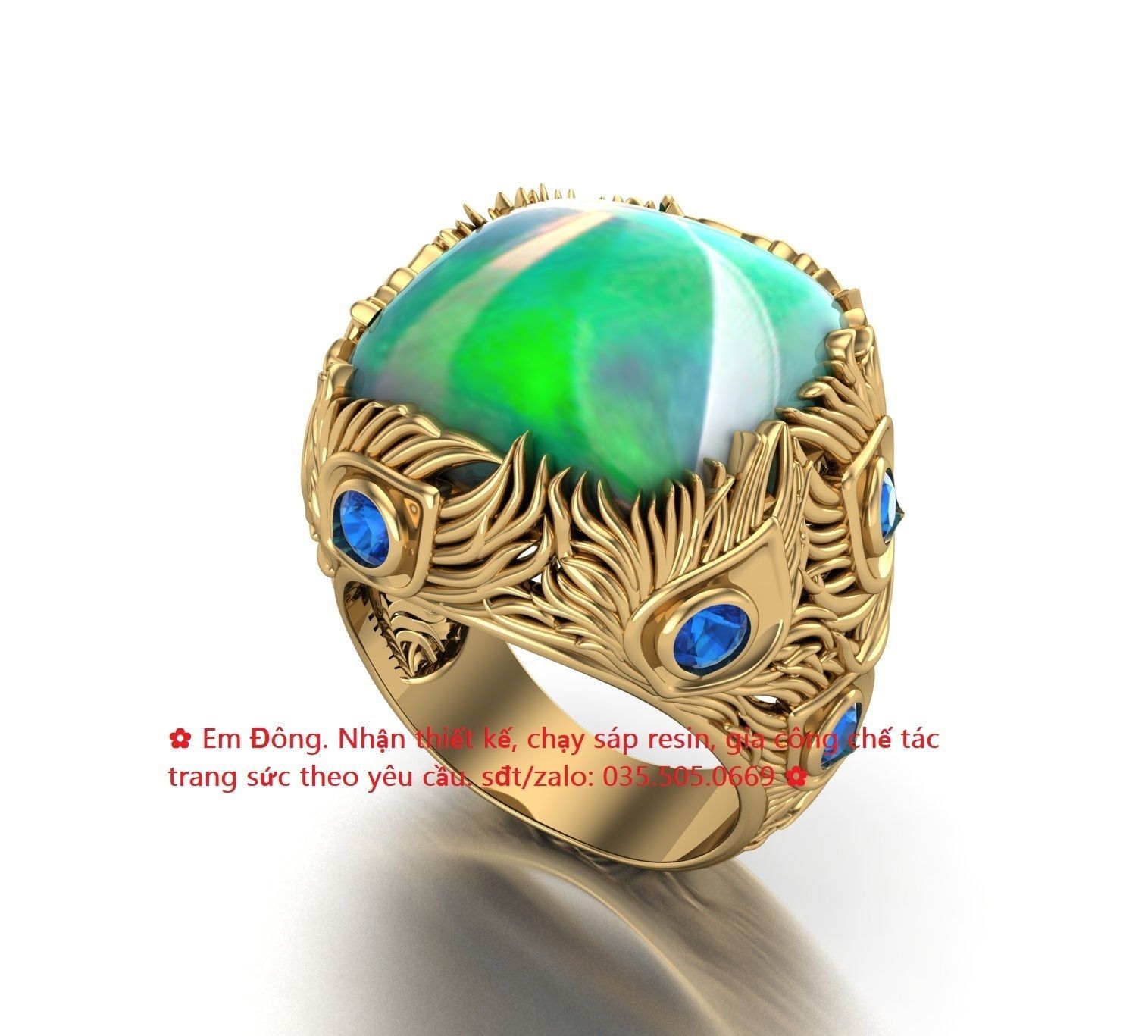 Peacock feathers ring 3D print model_4