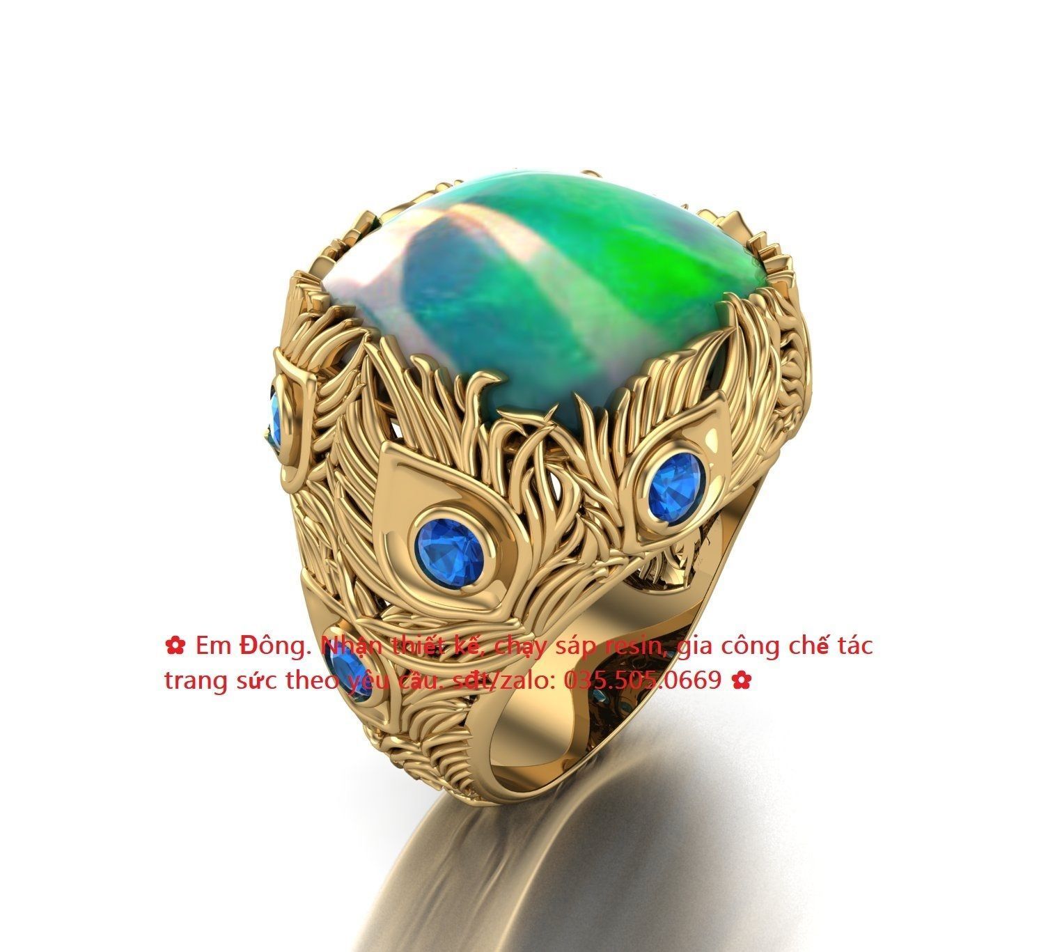 Peacock feathers ring 3D print model_2