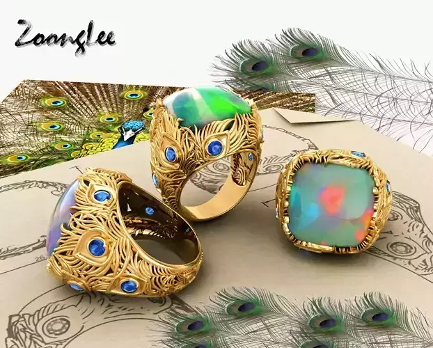 Peacock feathers ring