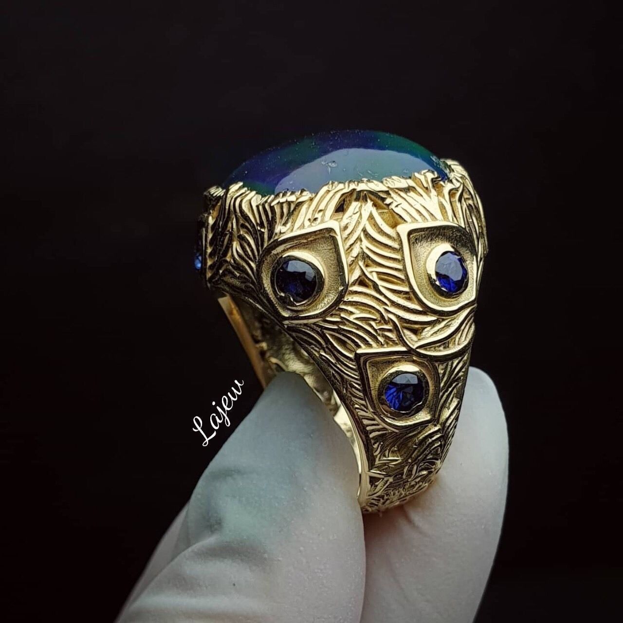 Peacock feathers ring 3D print model_1