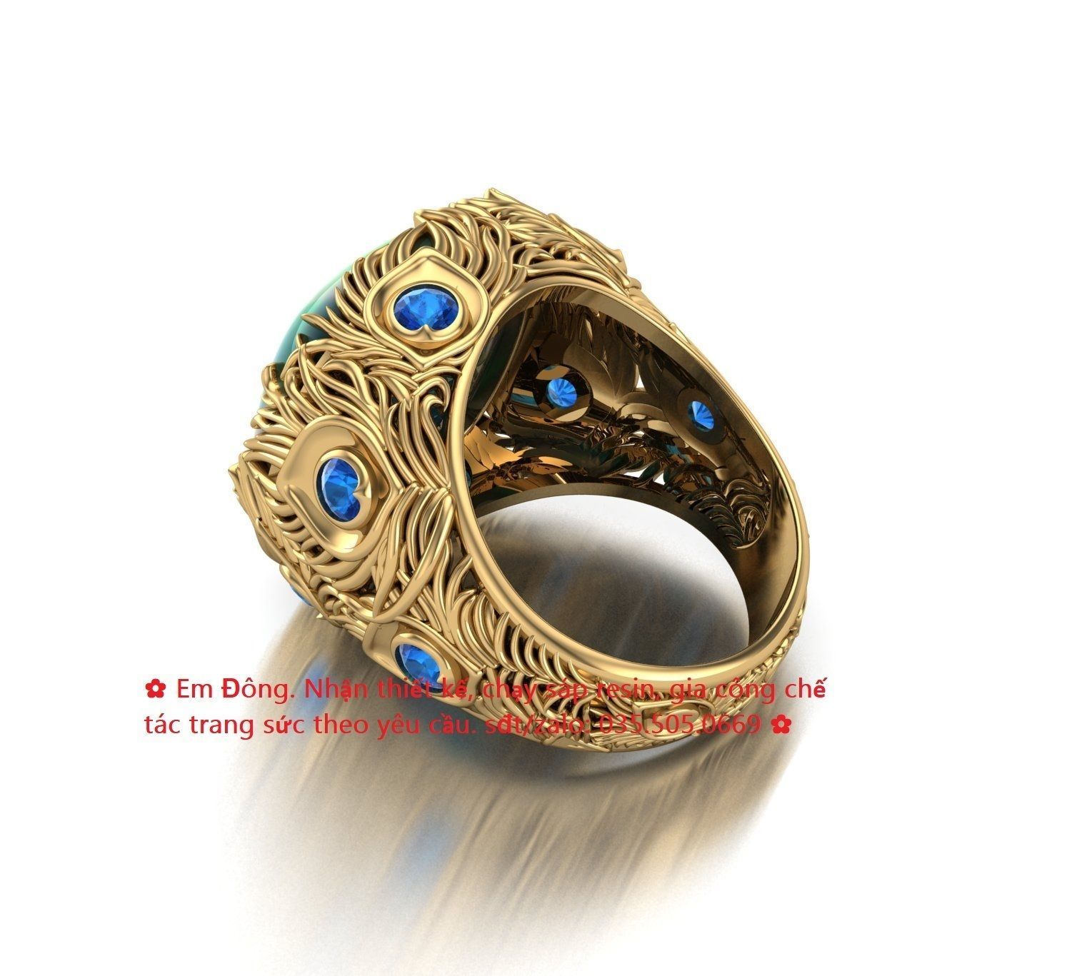 Peacock feathers ring 3D print model_3