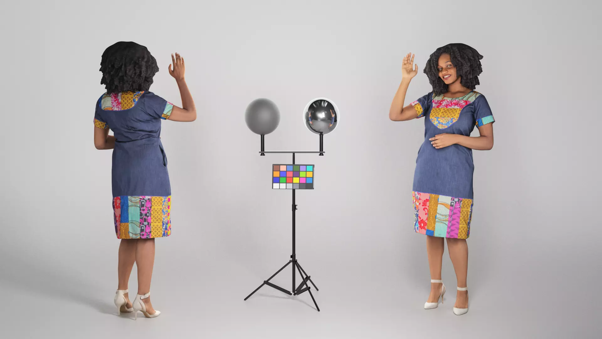 Beautiful African woman in a dress waving 220 Low-poly 3D model