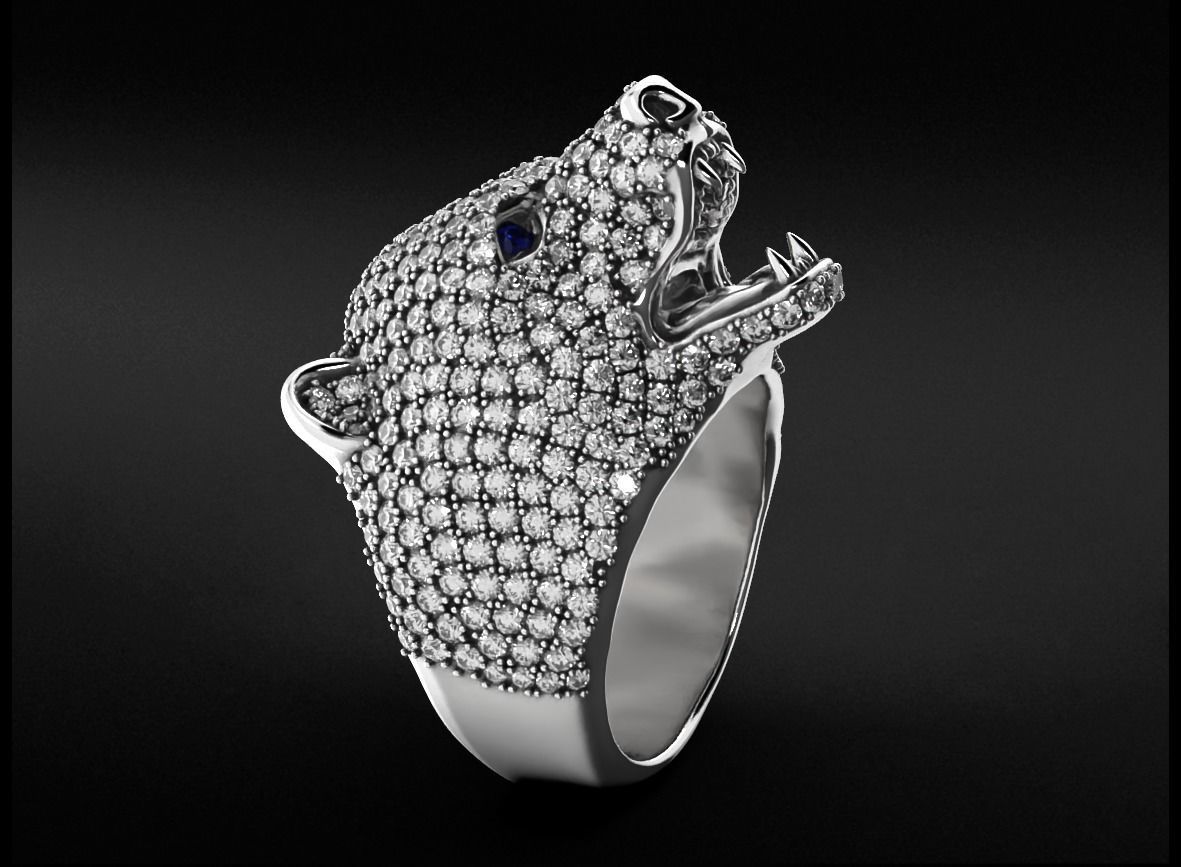 Stylish bear ring with diamonds 524 3D print model_3