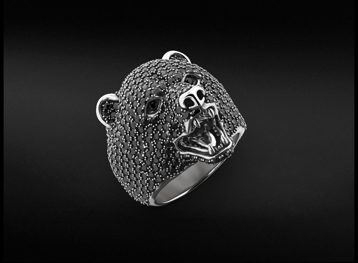Stylish bear ring with diamonds 524 3D print model_5