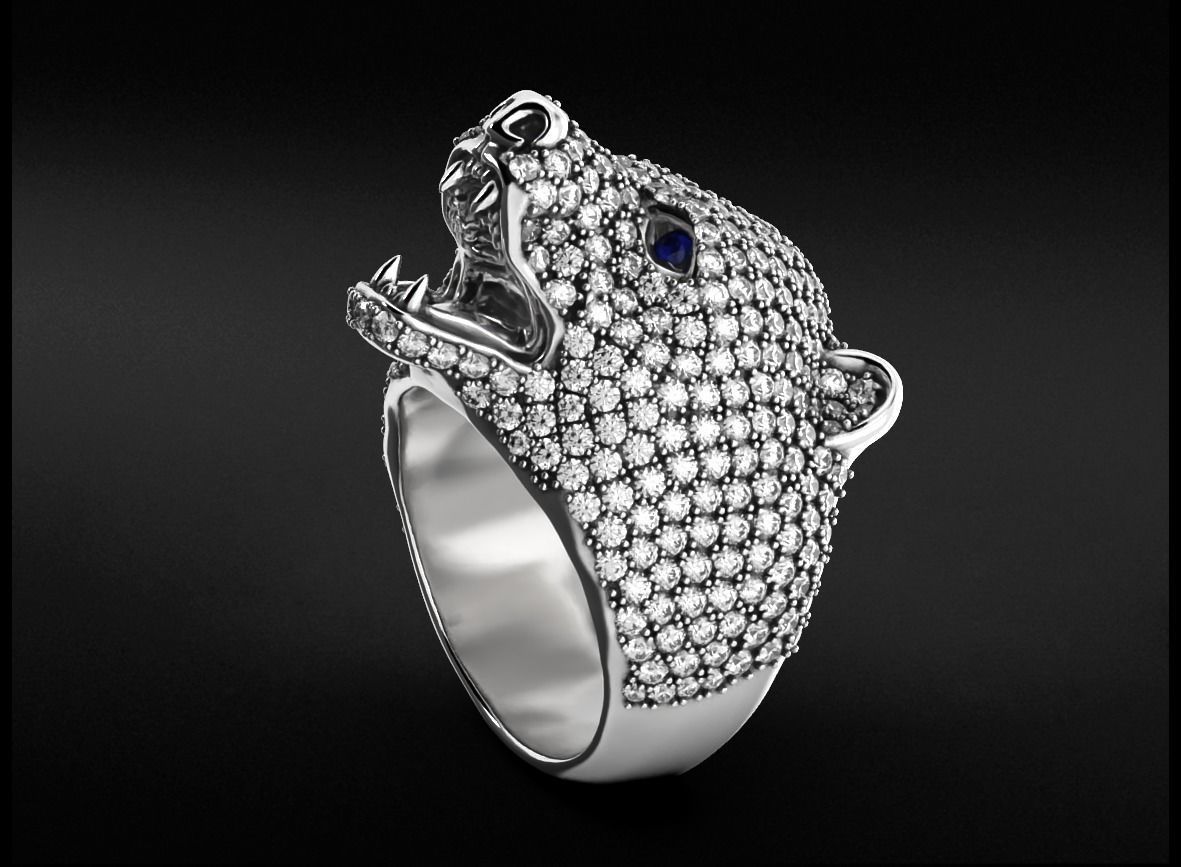 Stylish bear ring with diamonds 524 3D print model_2
