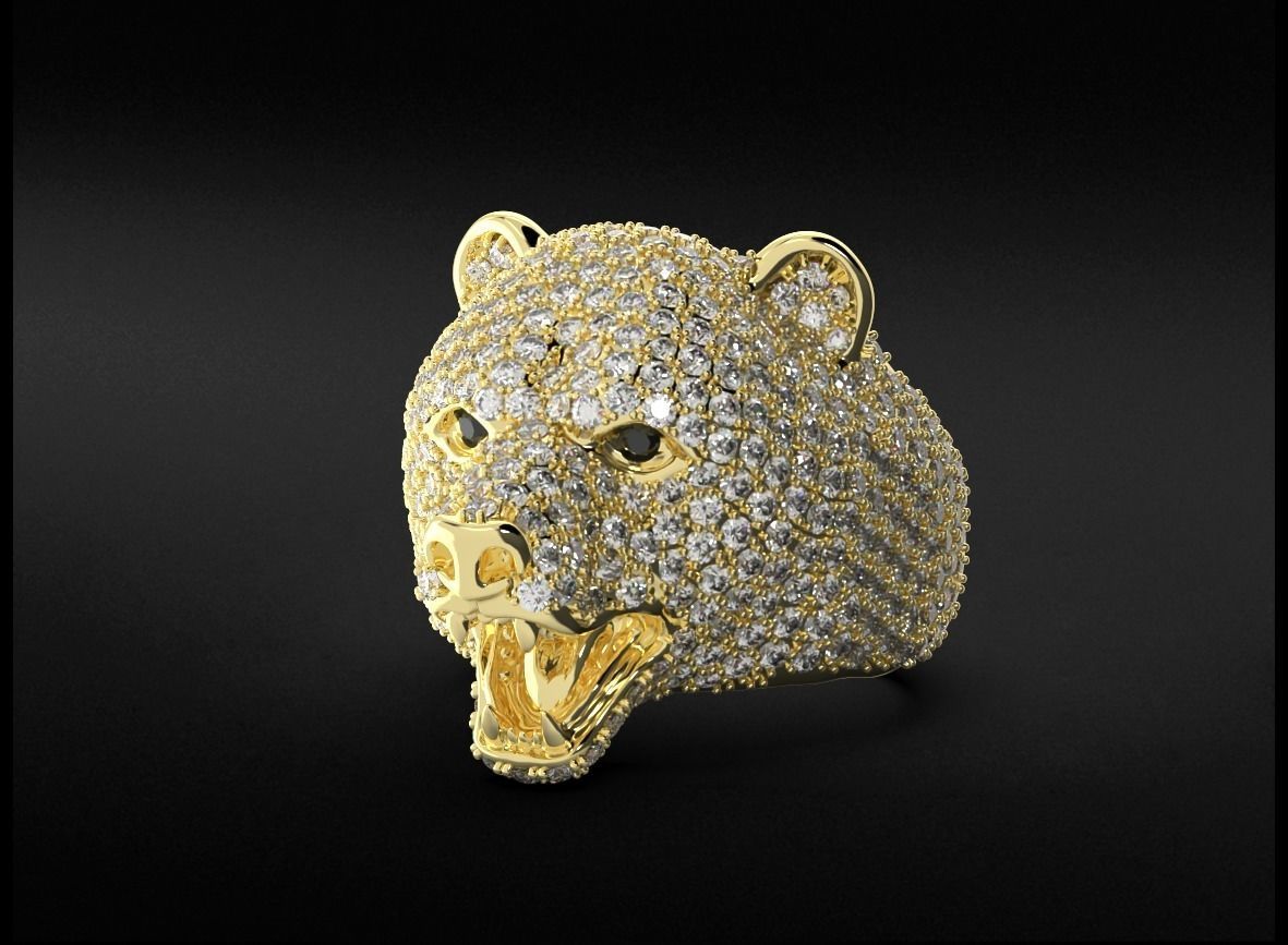 Stylish bear ring with diamonds 524 3D print model_9