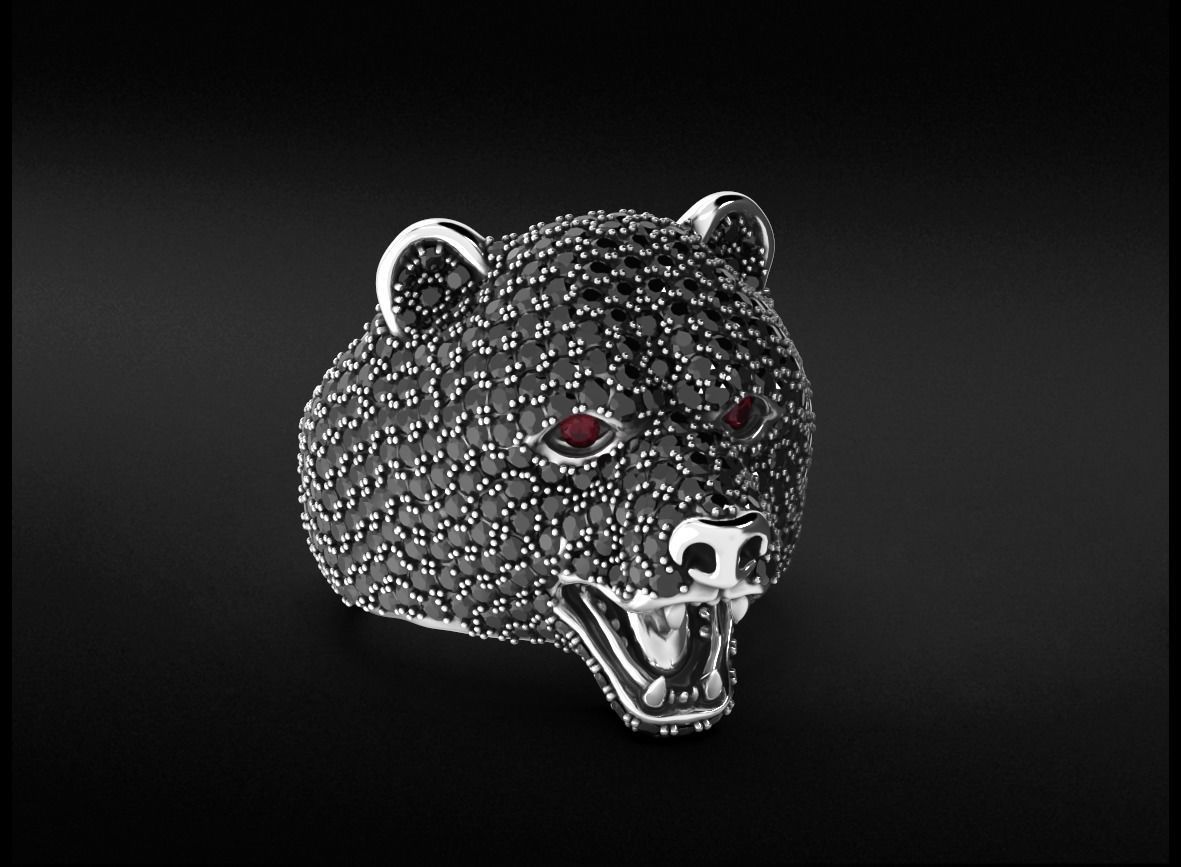 Stylish bear ring with diamonds 524 3D print model_7