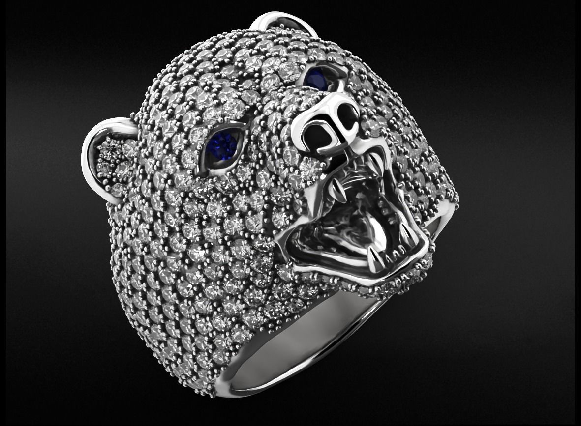 Stylish bear ring with diamonds 524 3D print model_1