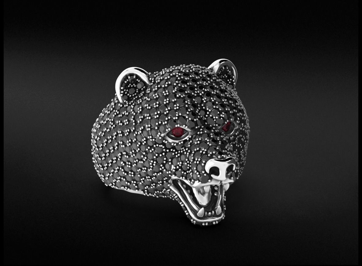 Stylish bear ring with diamonds 524 3D print model_6