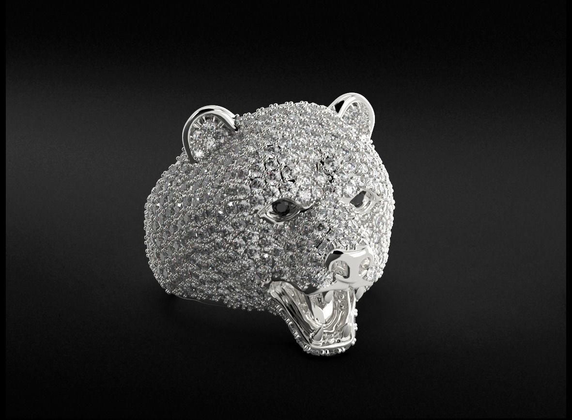 Stylish bear ring with diamonds 524 3D print model_10